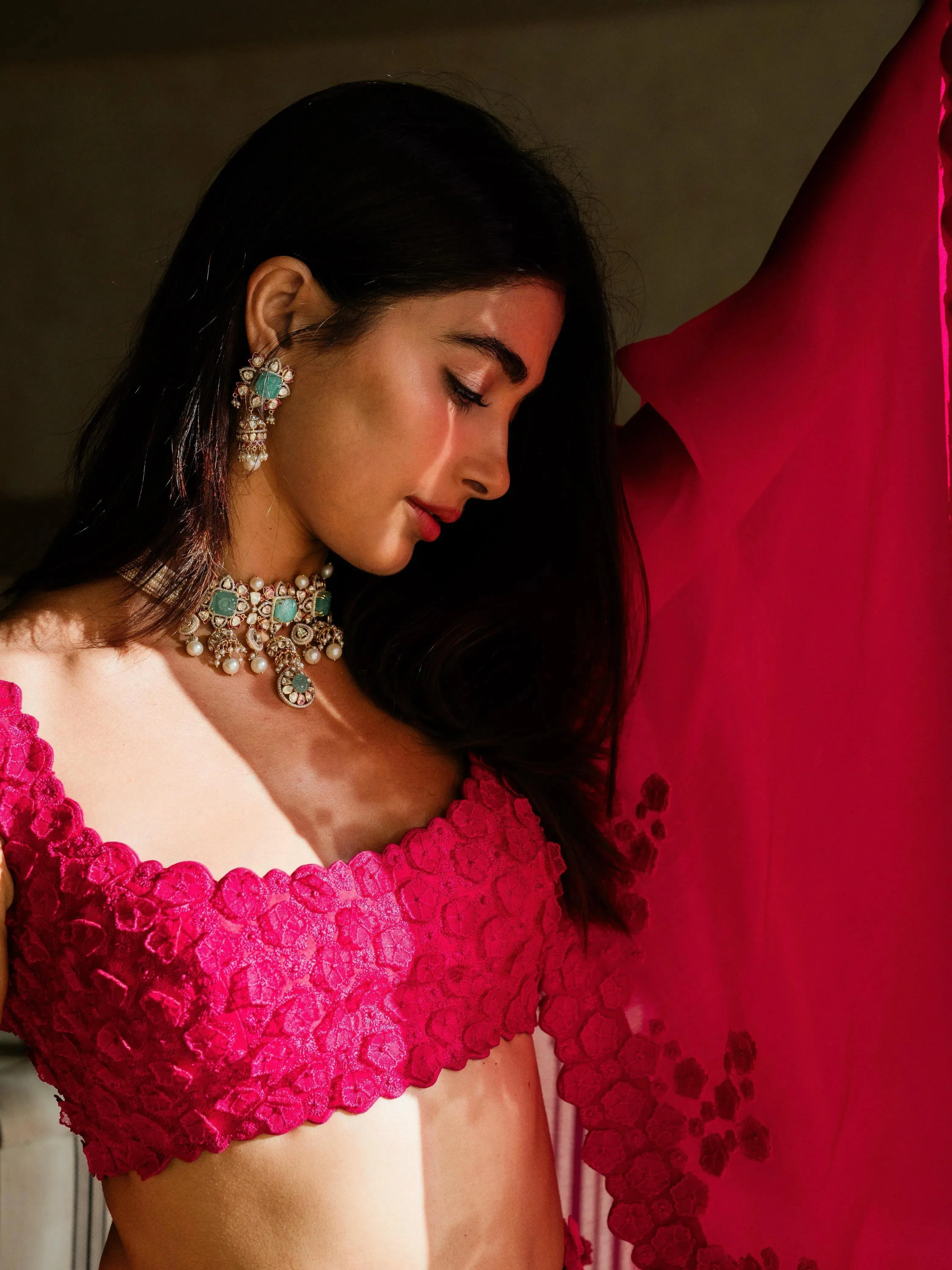 Stylish Pooja Hegde in Pink Outfit with Side Pose Wallpaper