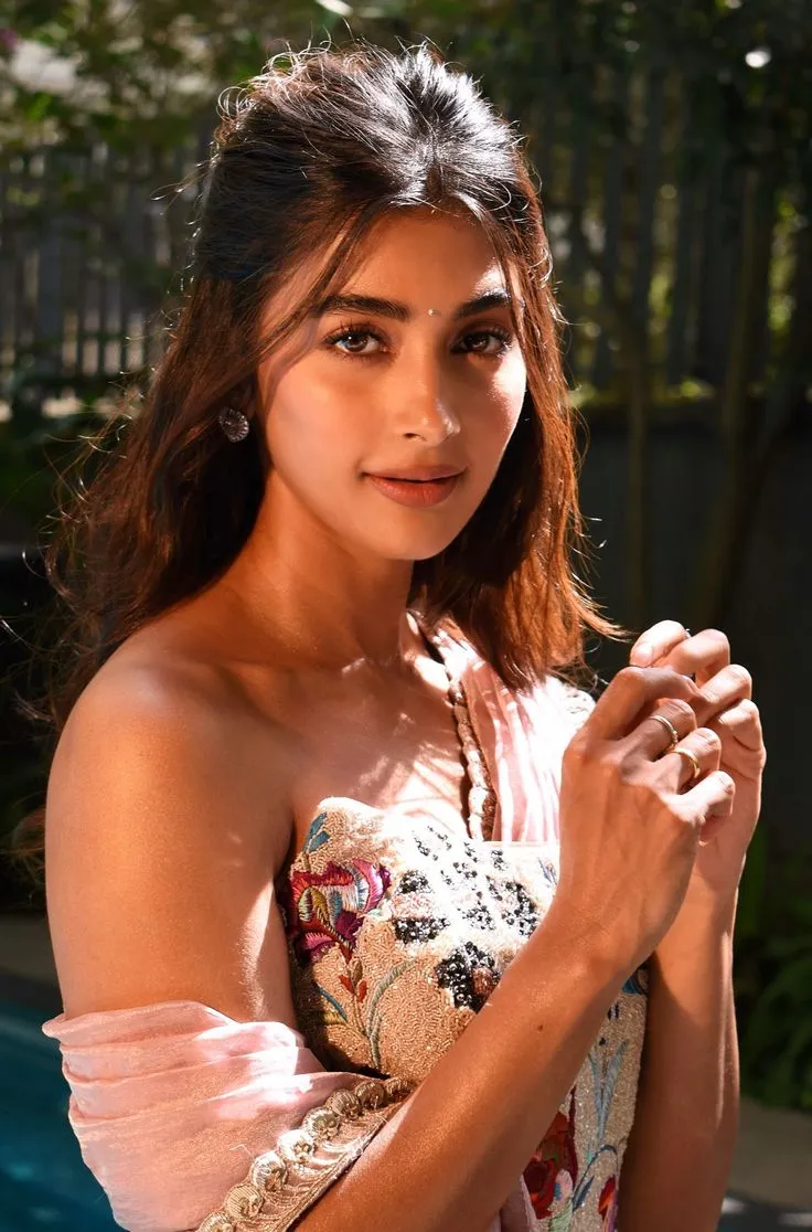 Sunlit Portrait of Pooja Hegde in Floral Off Shoulder Dress