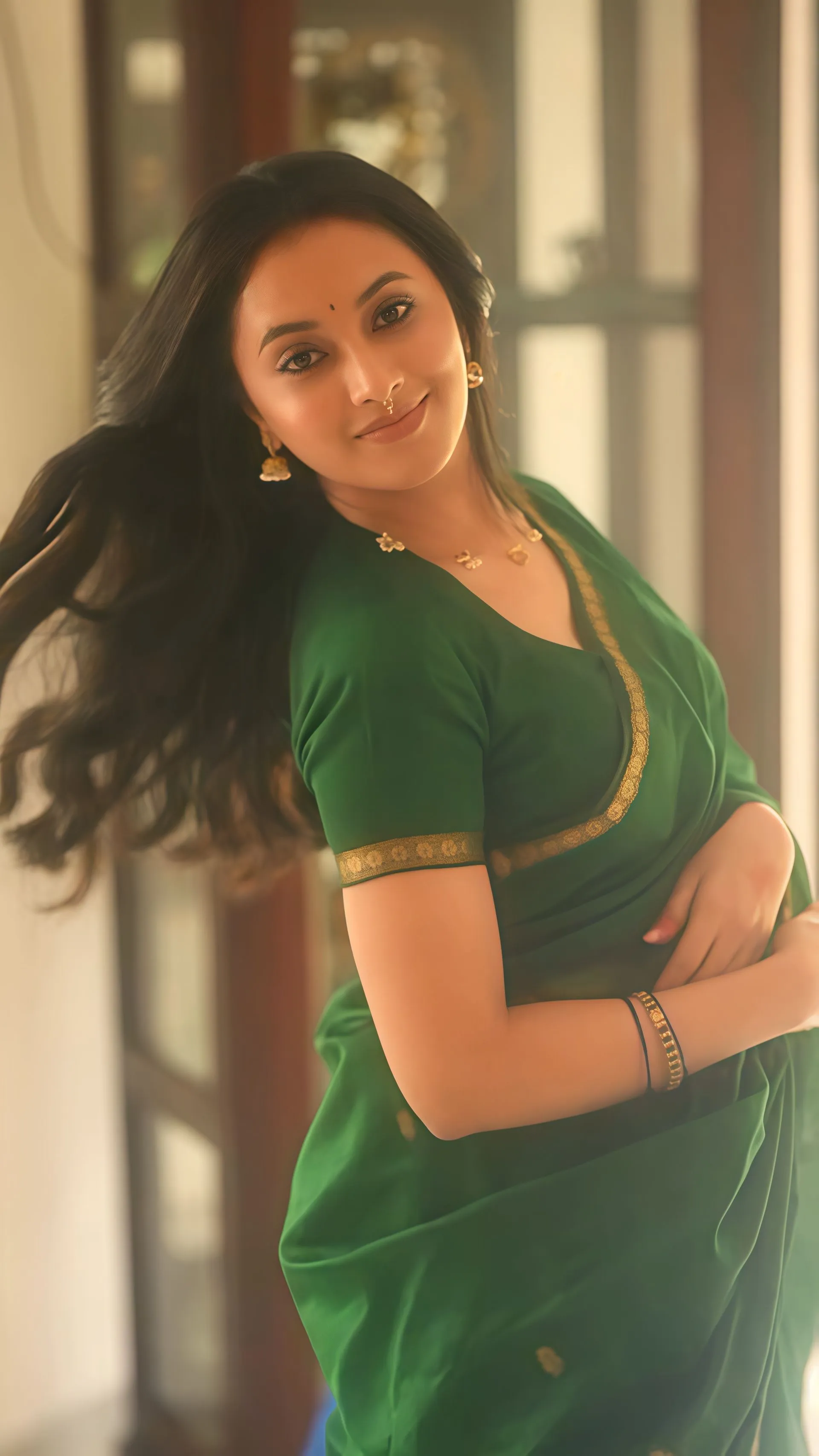 Beautiful Image of Priyanka Mohan in Green Saree with Smile