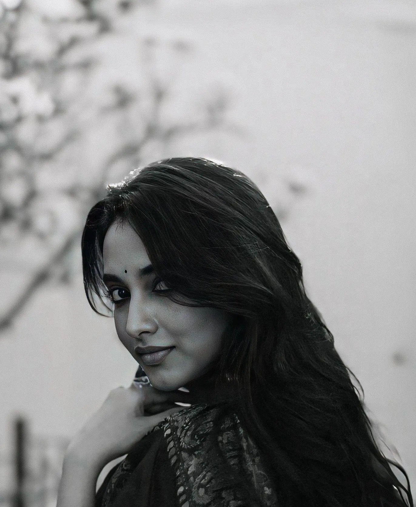 Black And White Close Up of Priyanka Mohan Looking Back