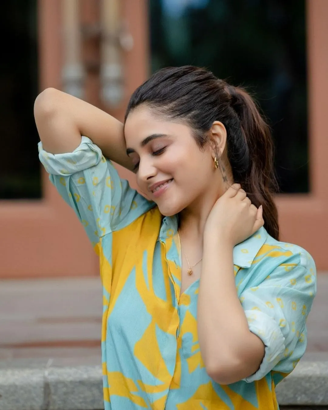 Casual Look of Priyanka Arul Mohan in Yellow Blue dress