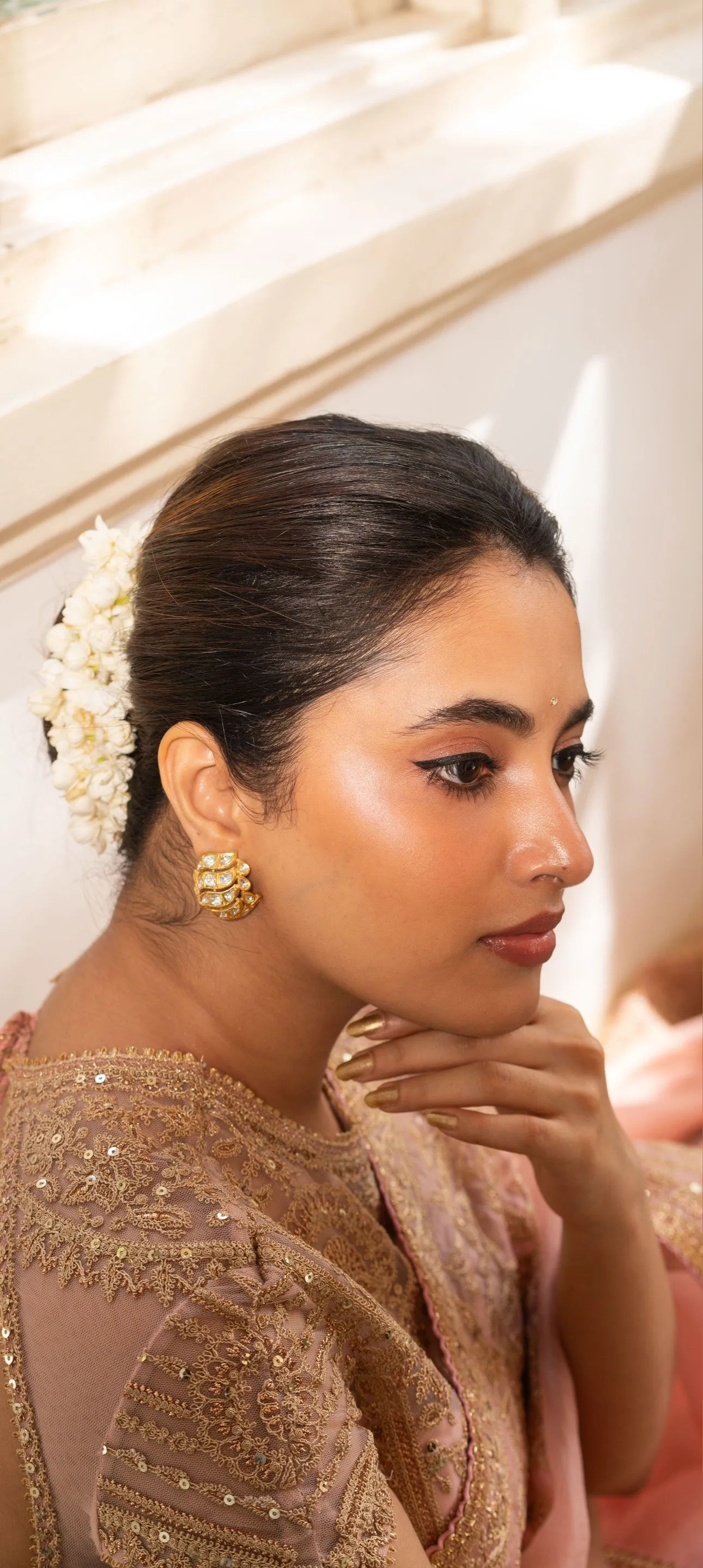 Close Up of Priyanka Mohan in a Saree with a Jasmine Flower