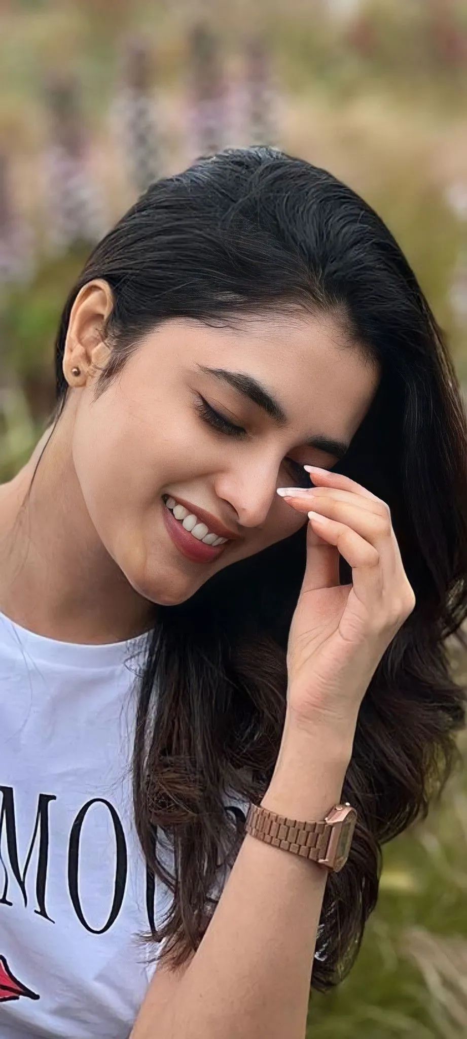 Close Up of Priyanka Mohan in White Dress with Hand on Face