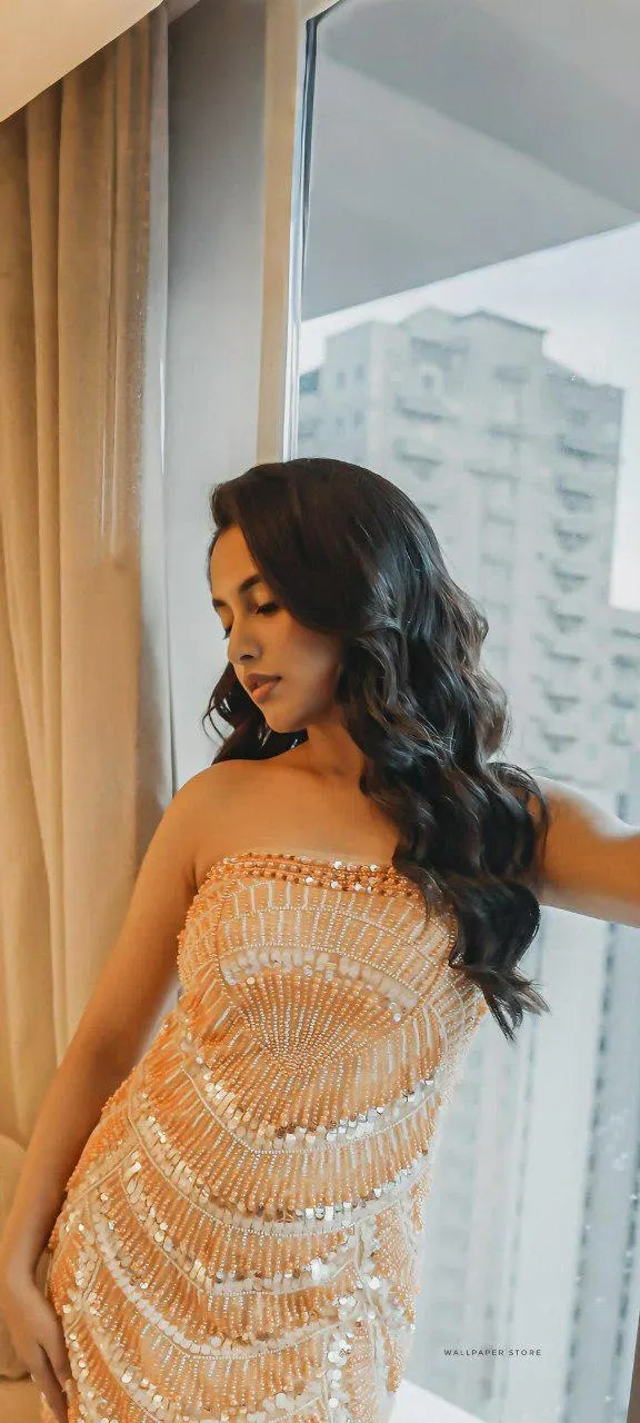 Glamorous Priyanka near window in sequin party dress image