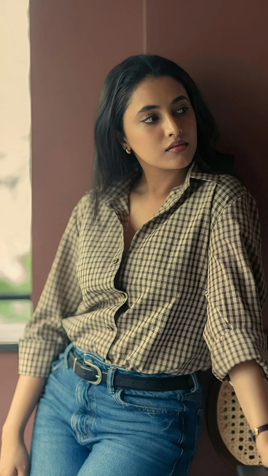 Graceful Image of Priyanka Mohan in a Brown Plaid Shirt