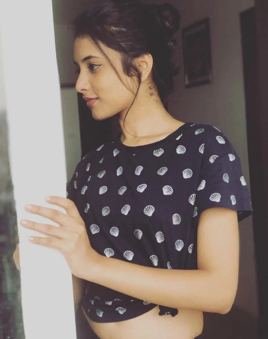 Priyanka Arul Mohan Casual Look in Navy Blue Polka Dress