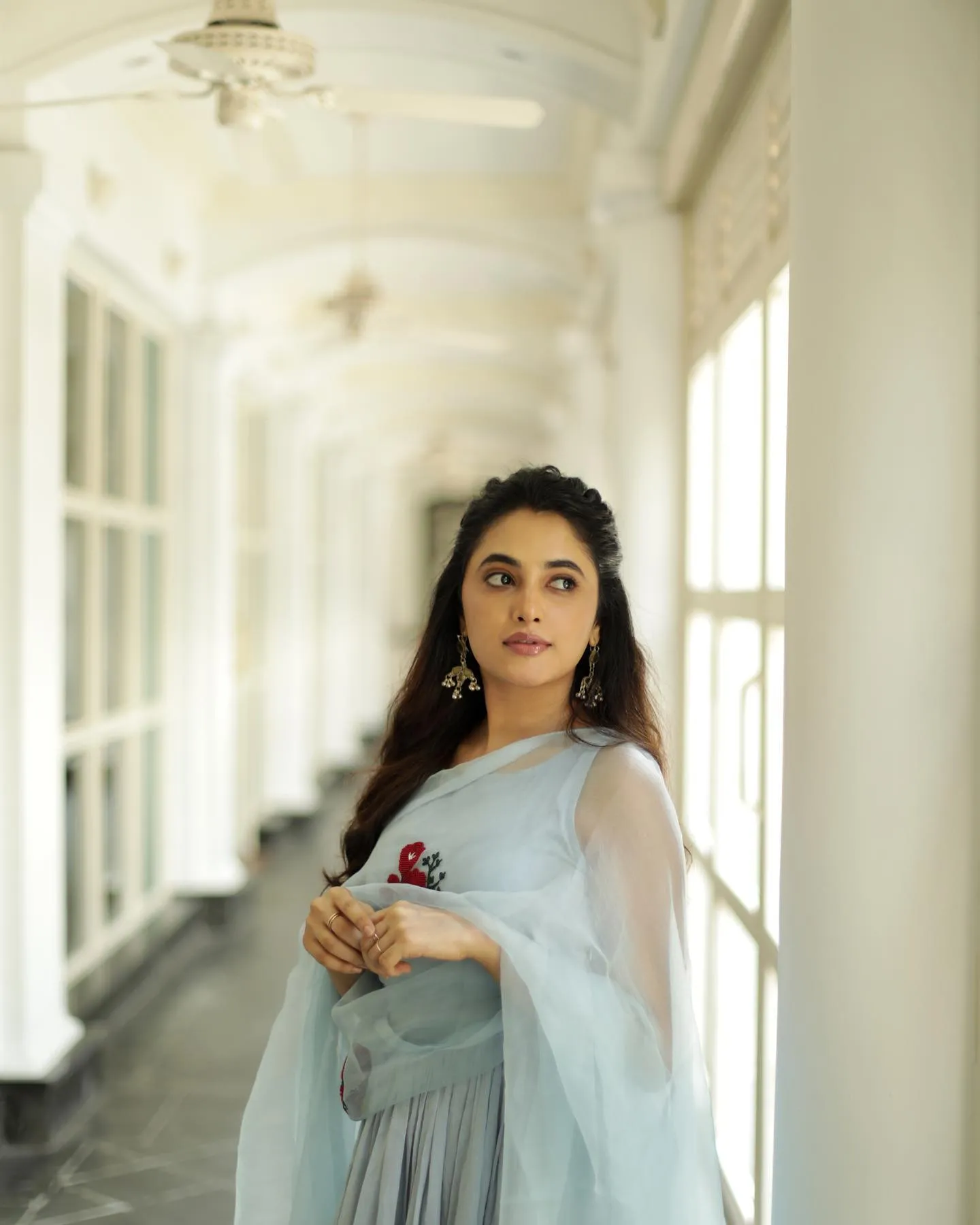 Priyanka Arul Mohan in Serene light Blue gown Wallpaper