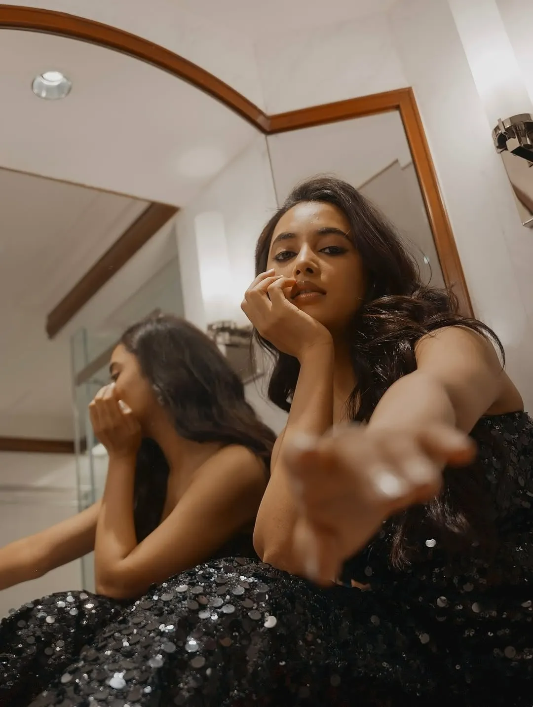 Priyanka Arul Mohan Reflected in Mirror with Dramatic Pose