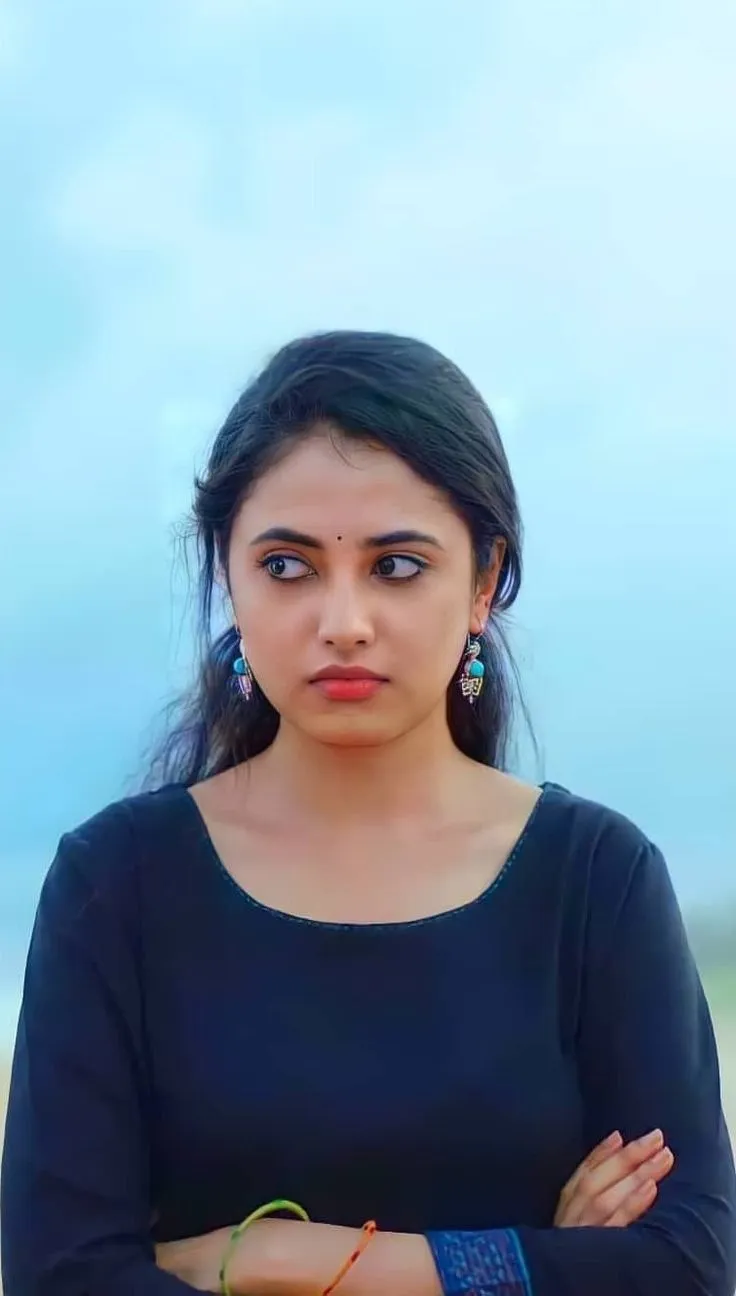 Priyanka Arul Mohan Thoughtful Pose in Navy Blue Outfit