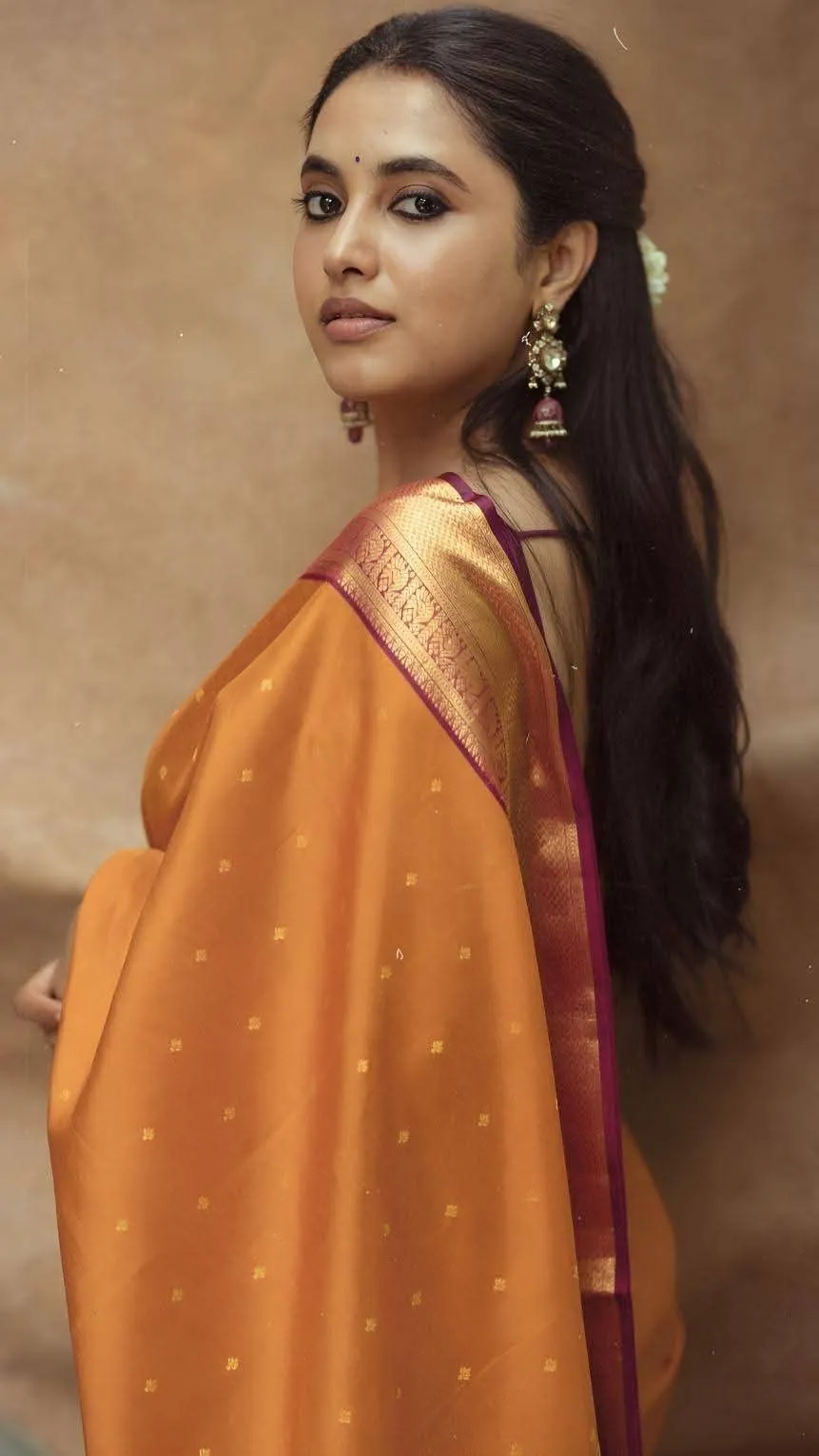 Priyanka Arul Mohan Traditional Orange Saree Wallpaper