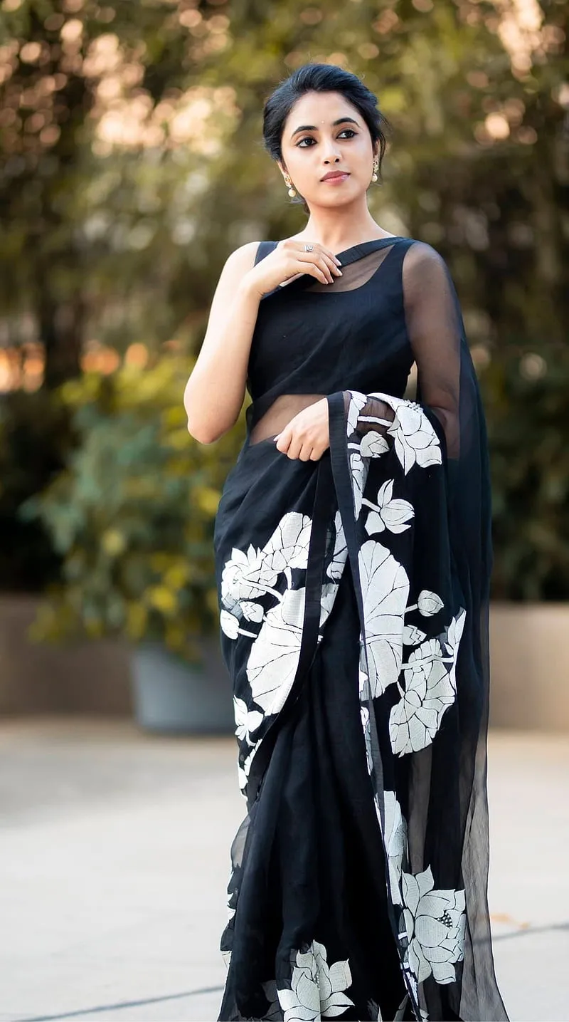 Priyanka Arul Mohan Wearing Black and White Dress Outdoors