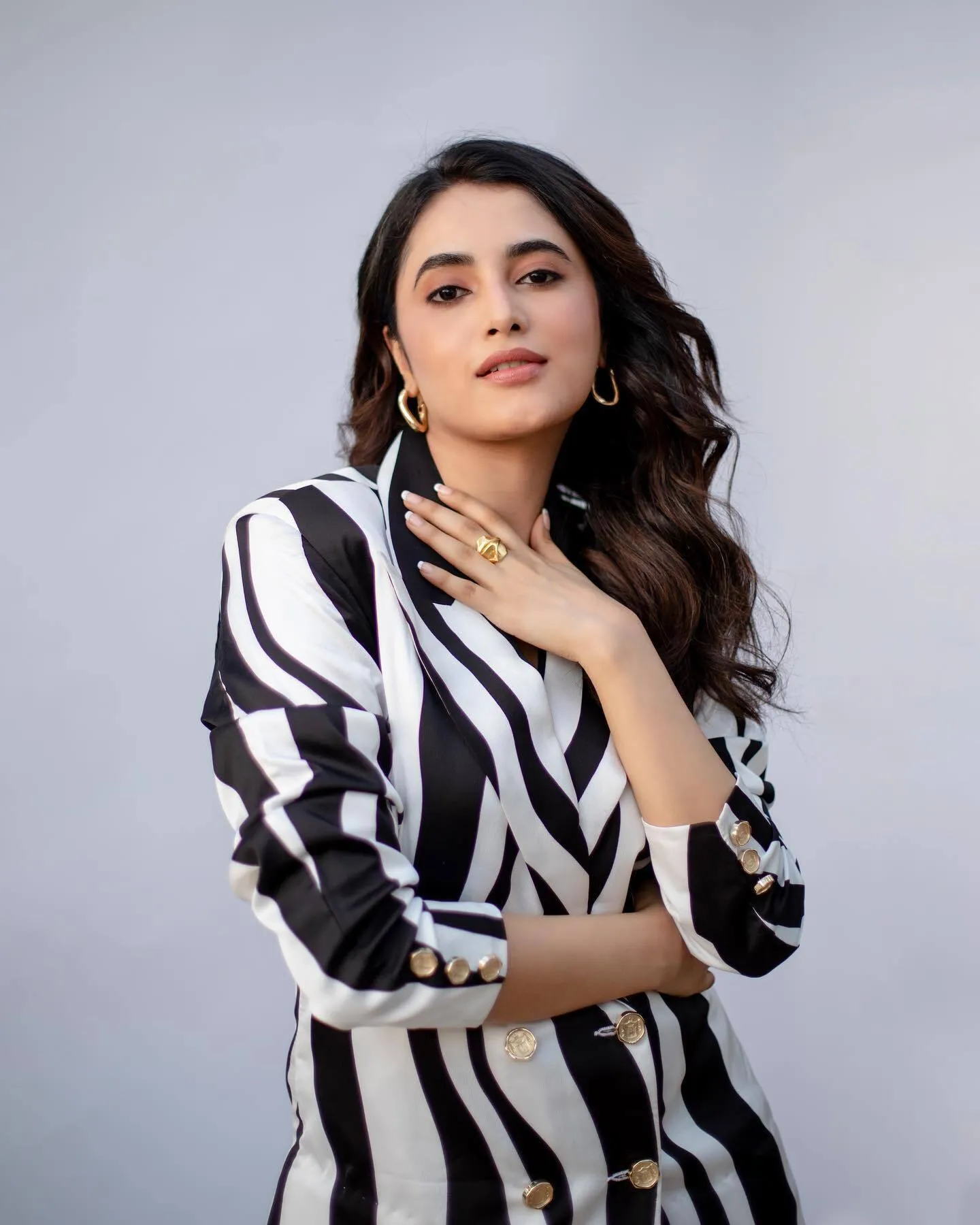 Priyanka Arul Mohan Wearing Black and White Striped Dress