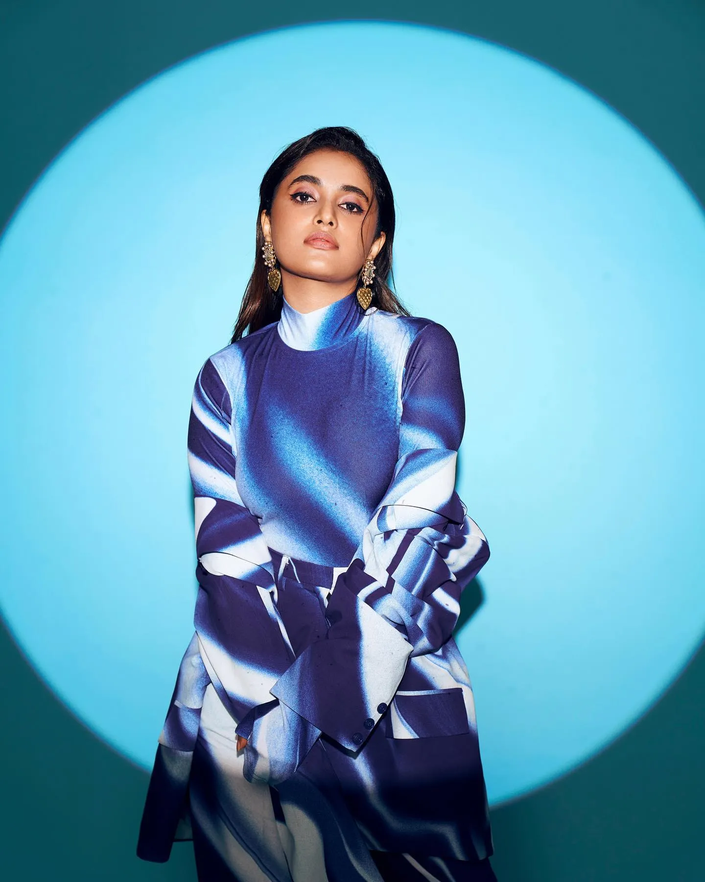 Priyanka Arul Mohan Wearing Blue Abstract Print Dress image