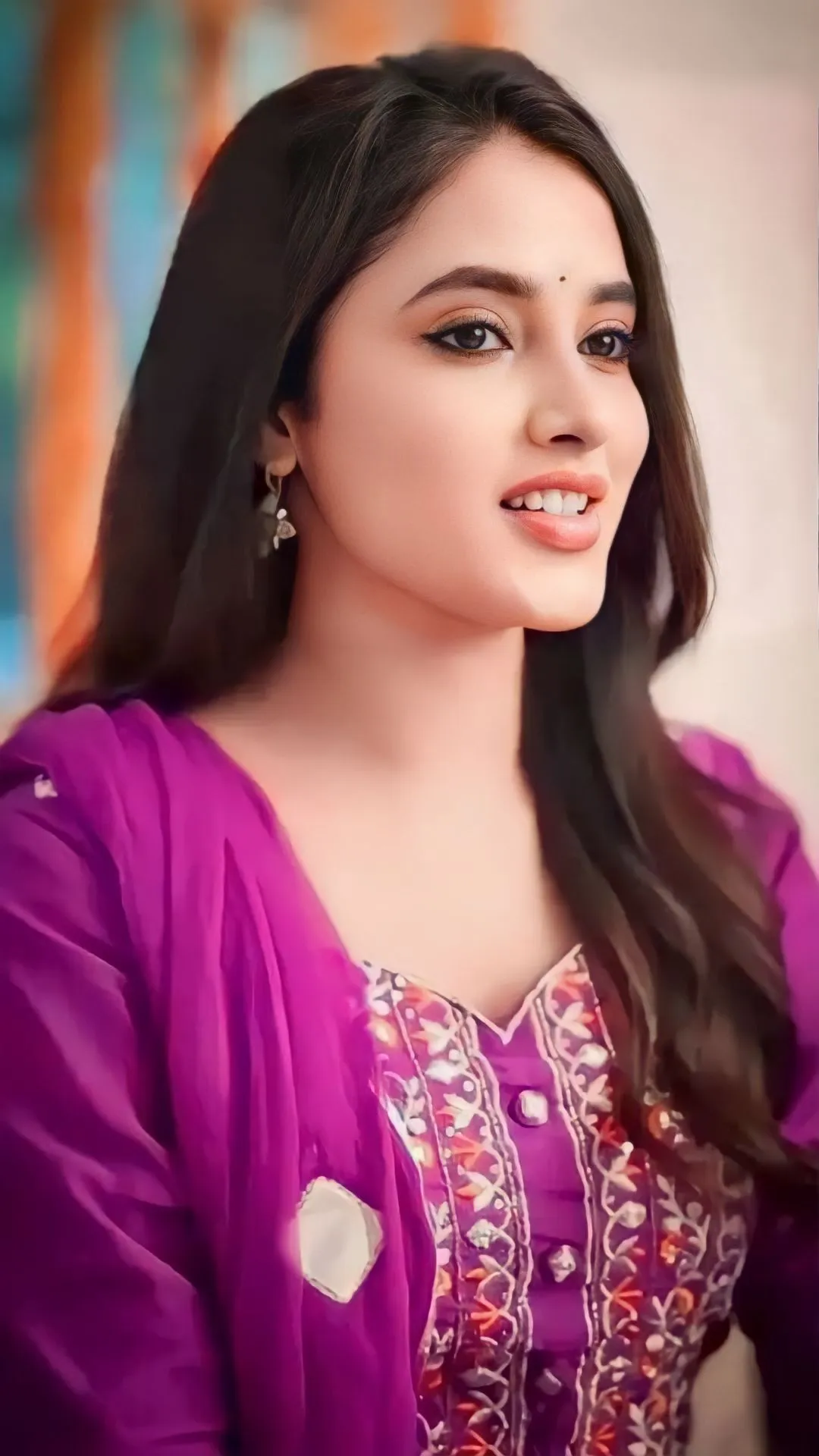 Priyanka Arul Mohan Wearing Purple Traditional Dress Smiling