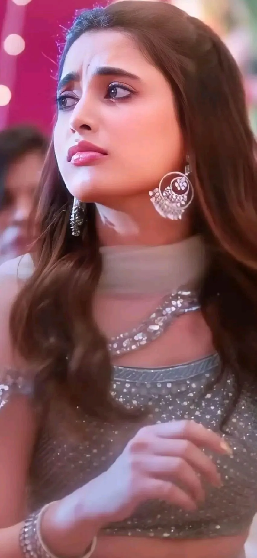 Priyanka in traditional outfit with silver jewelry look