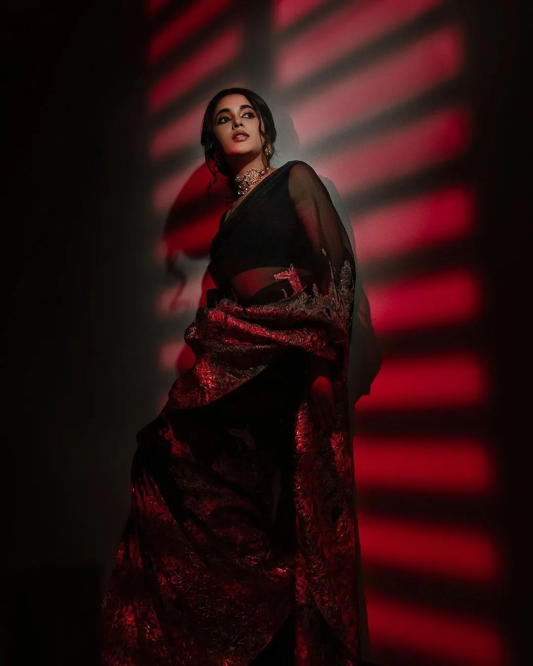 Priyanka Mohan Elegant Look in Red with Black dress Pose