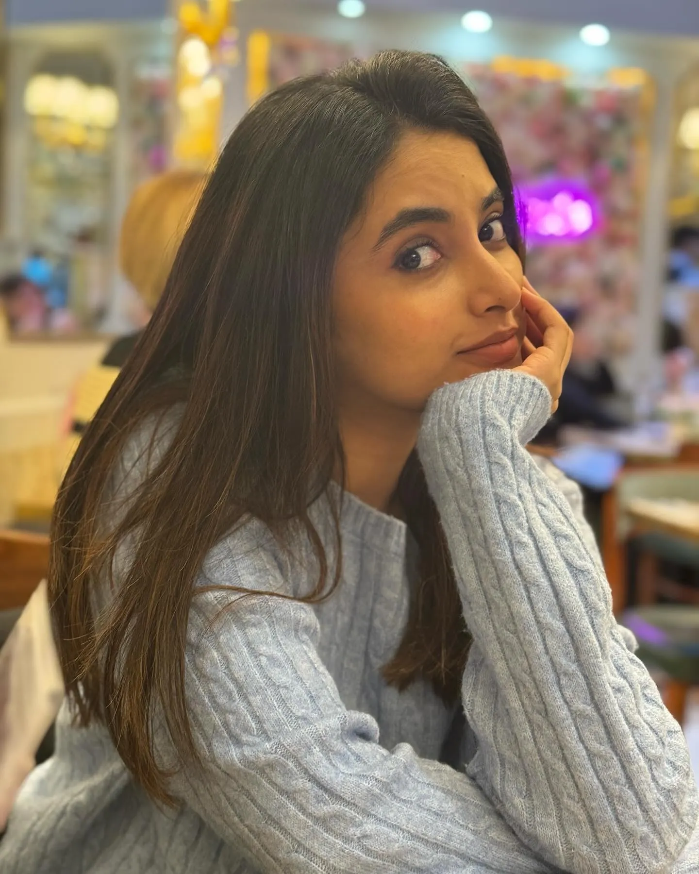Priyanka Mohan in a Blue Dress with a Blurry Background