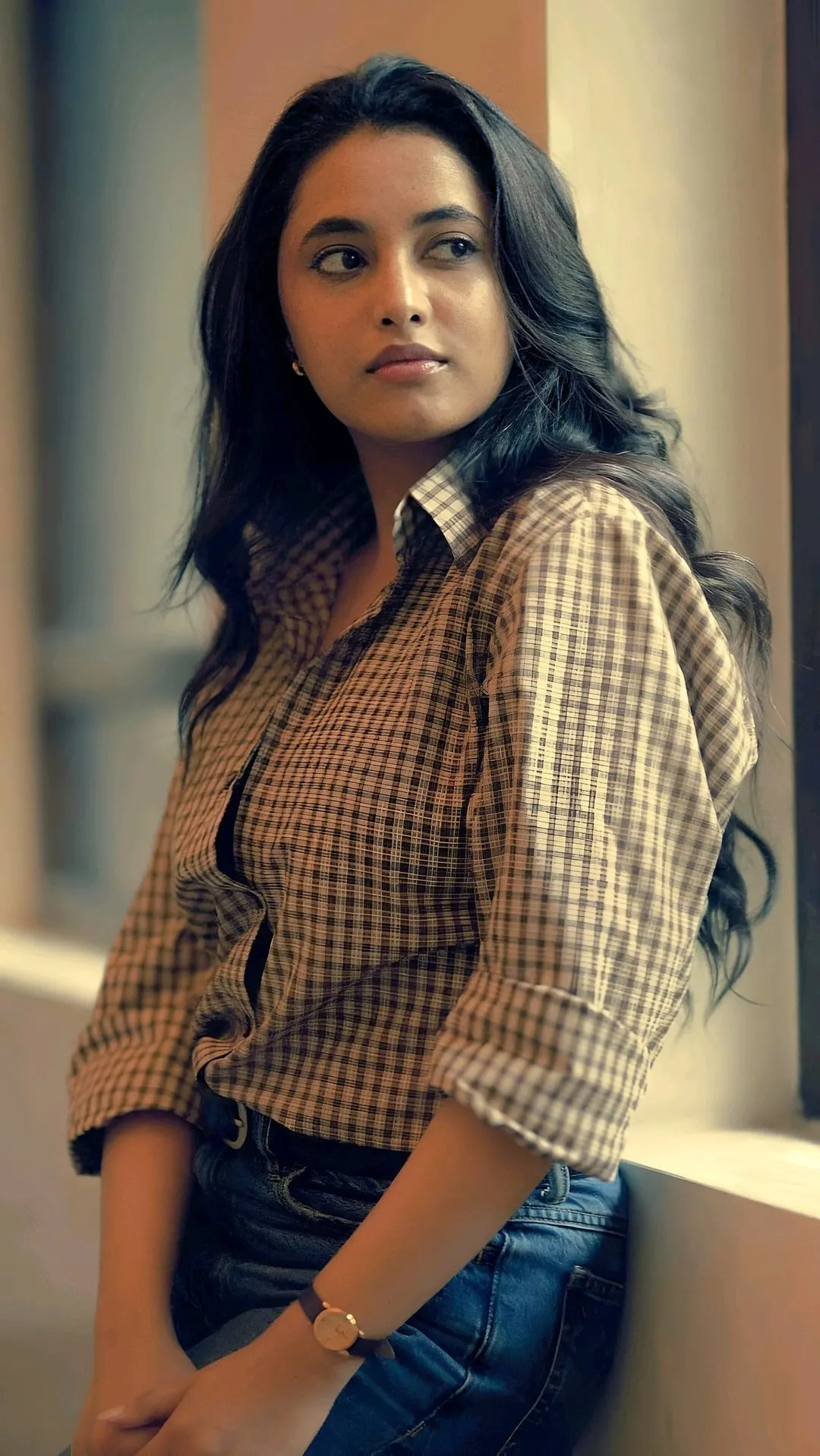 Priyanka Mohan in a Brown Checkered Shirt Looking Sideways
