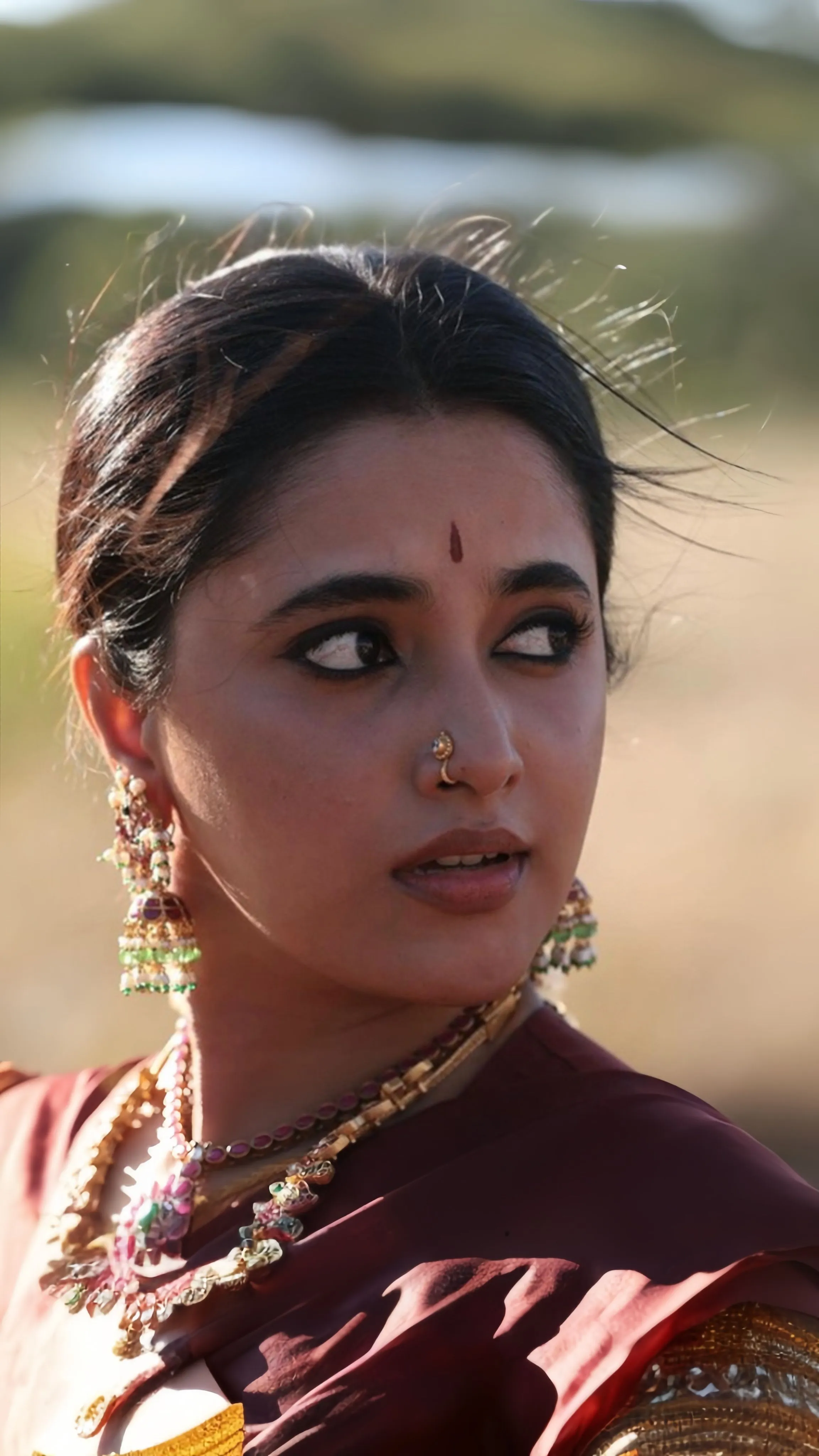 Priyanka Mohan in a Meroon Saree in the Captain Miller Movie