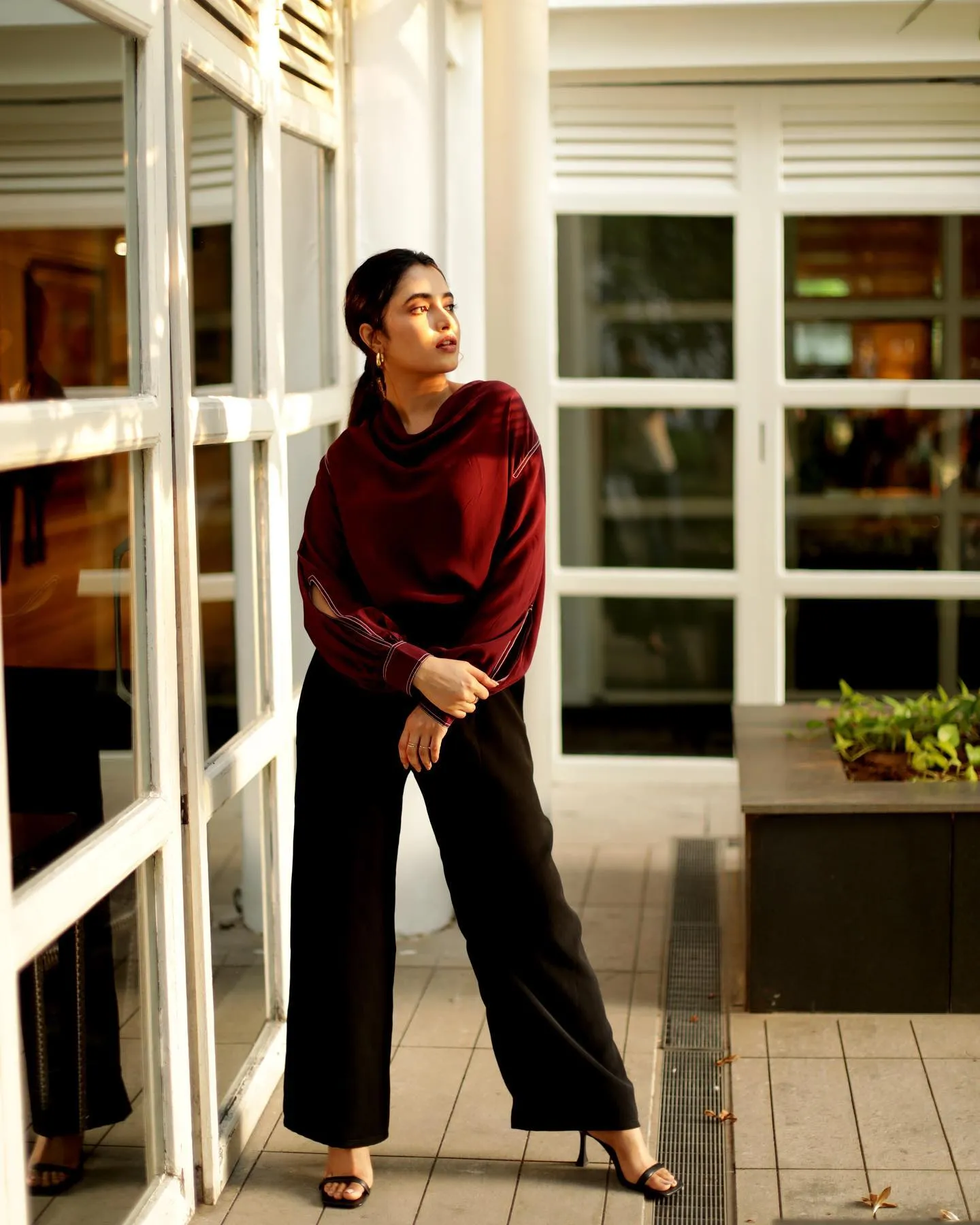 Priyanka Mohan in a Meroon Top And Black Pants Wallpaper