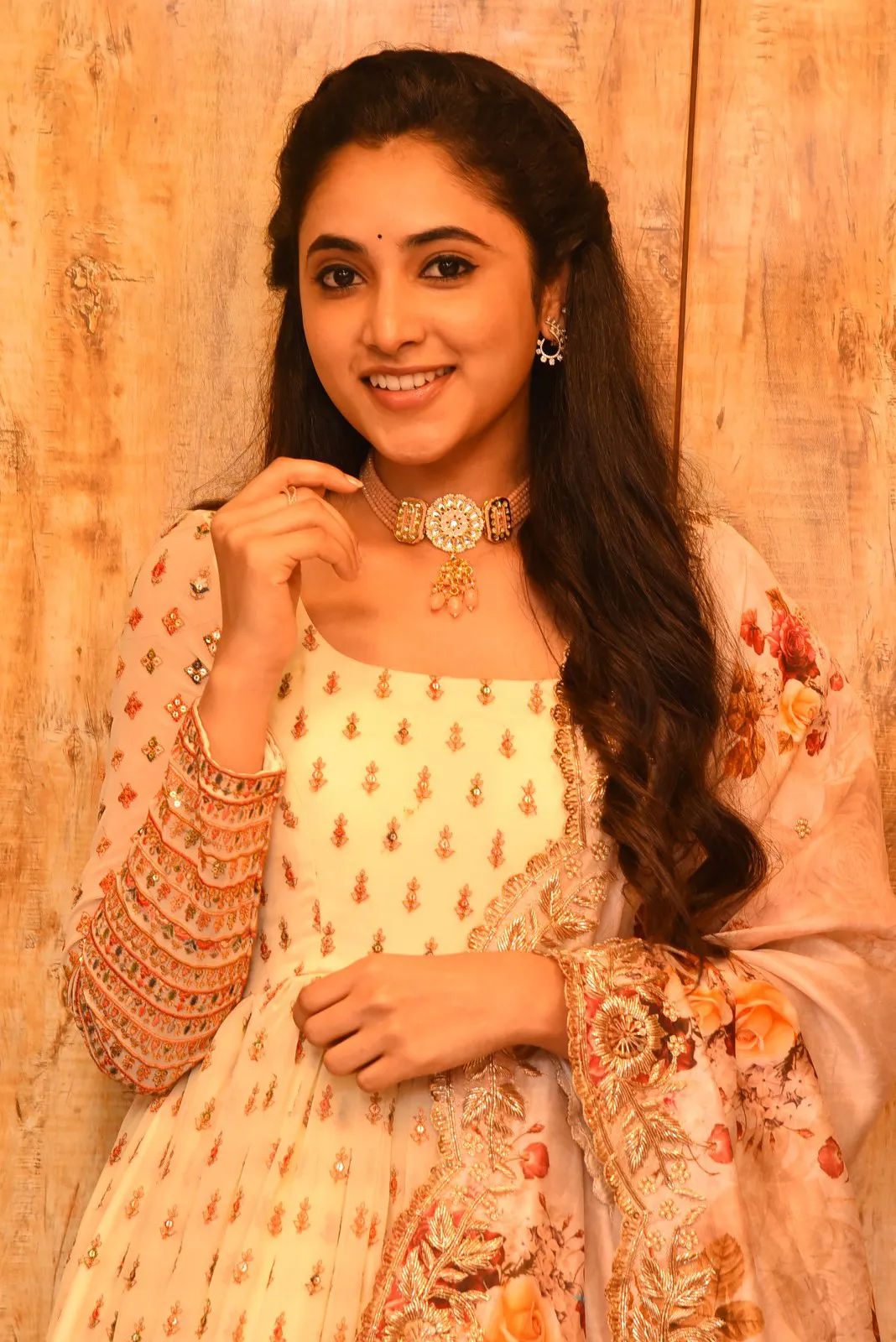 Priyanka Mohan in a Red Flower Design Yellow Anarkali Image