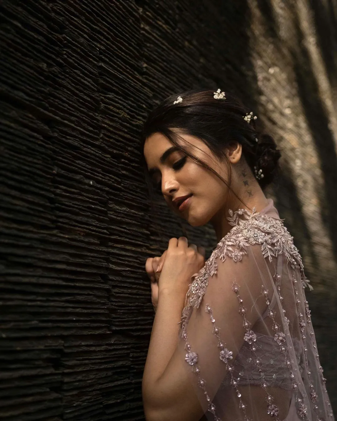 Priyanka Mohan in a Stylish Dress Standing Near the Wall