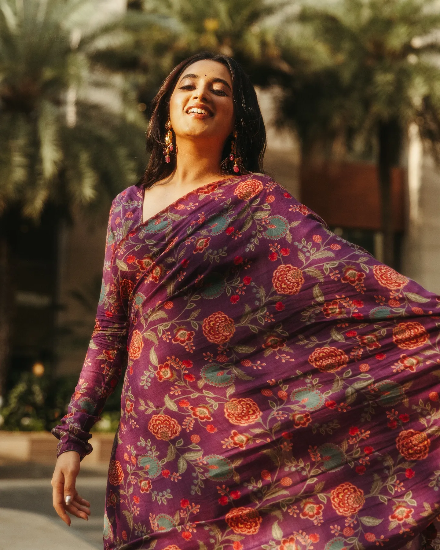 Priyanka Mohan in a Violet Saree with a Flower Design Image