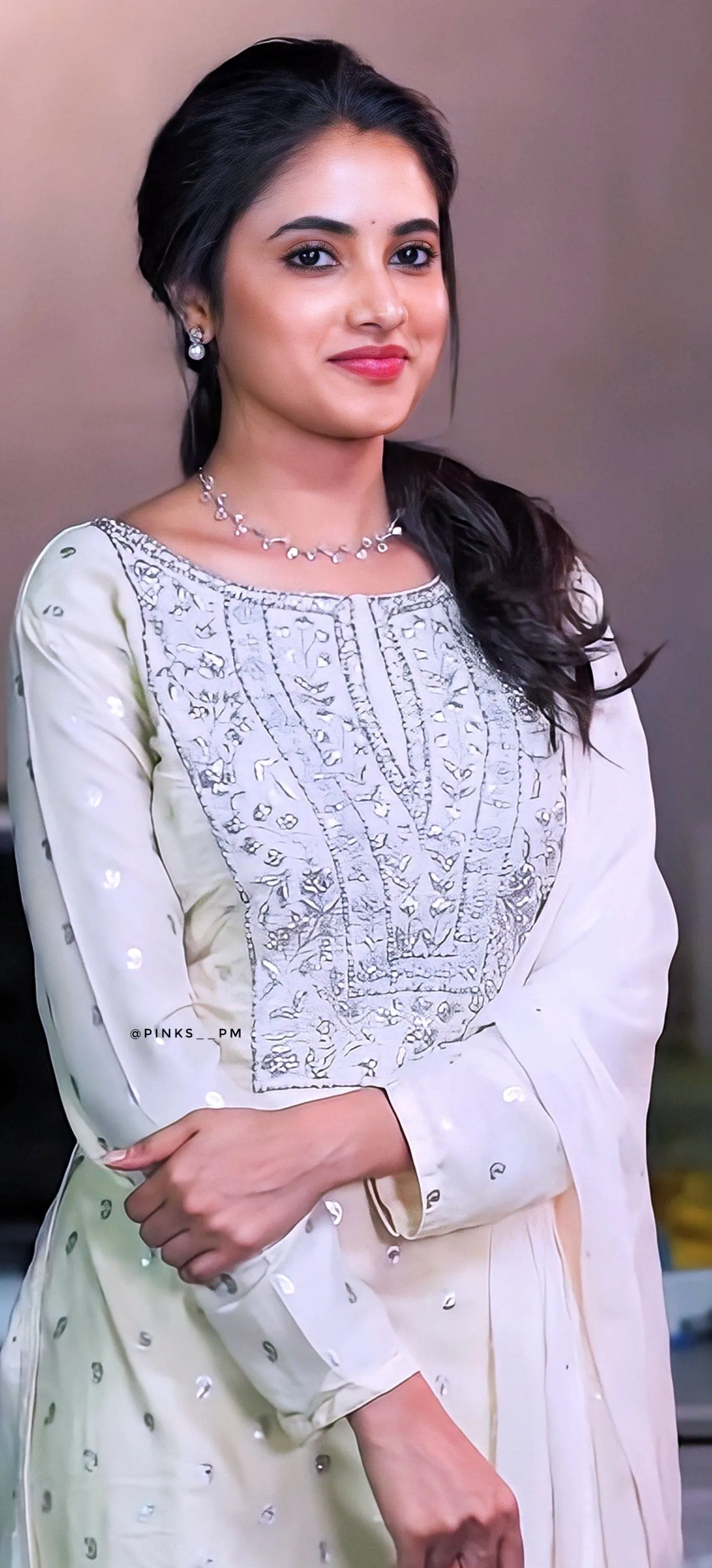 Priyanka Mohan in a White Dress Standing in the Photoshoot