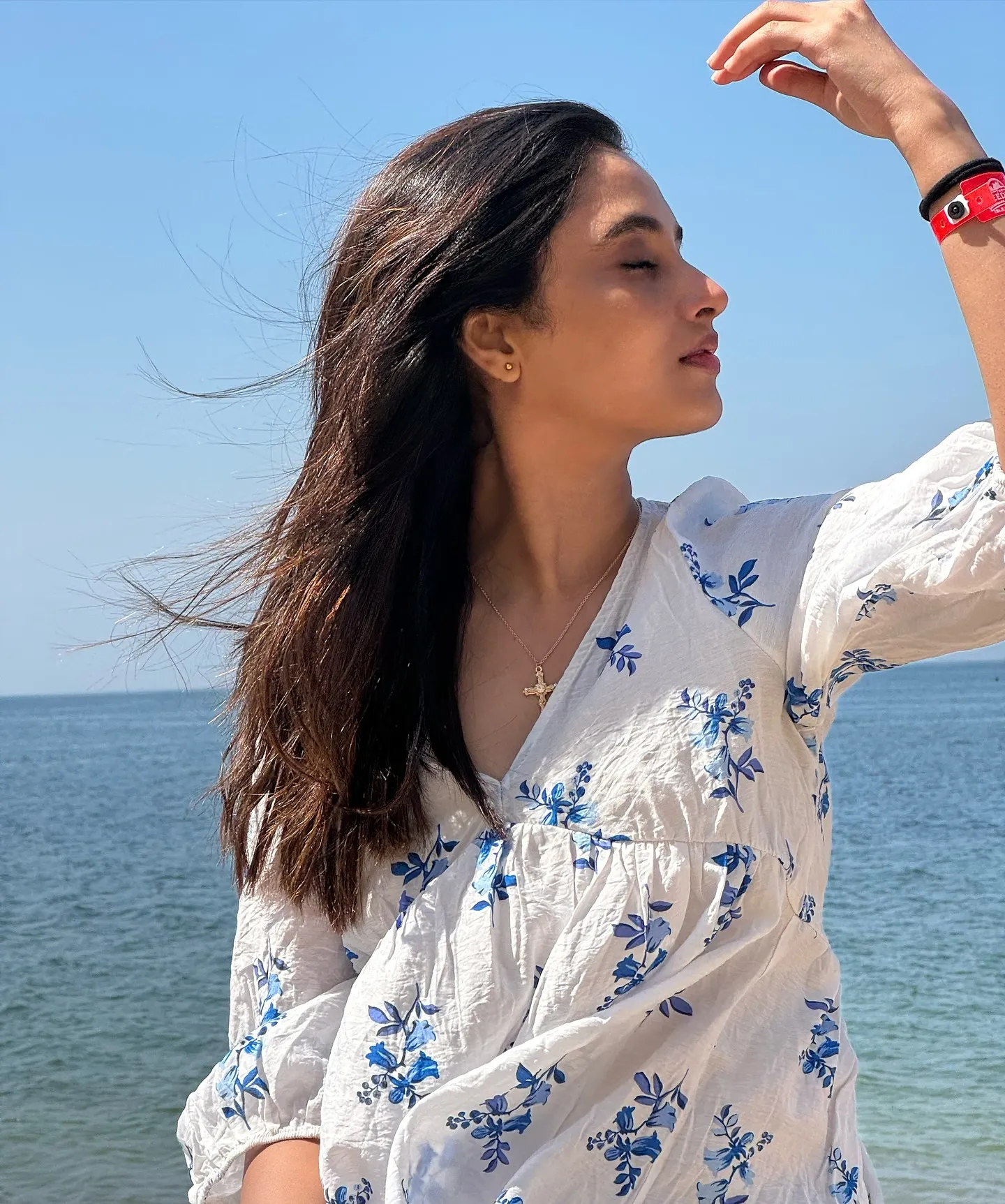 Priyanka Mohan in a White Top with a Blue Flower Design