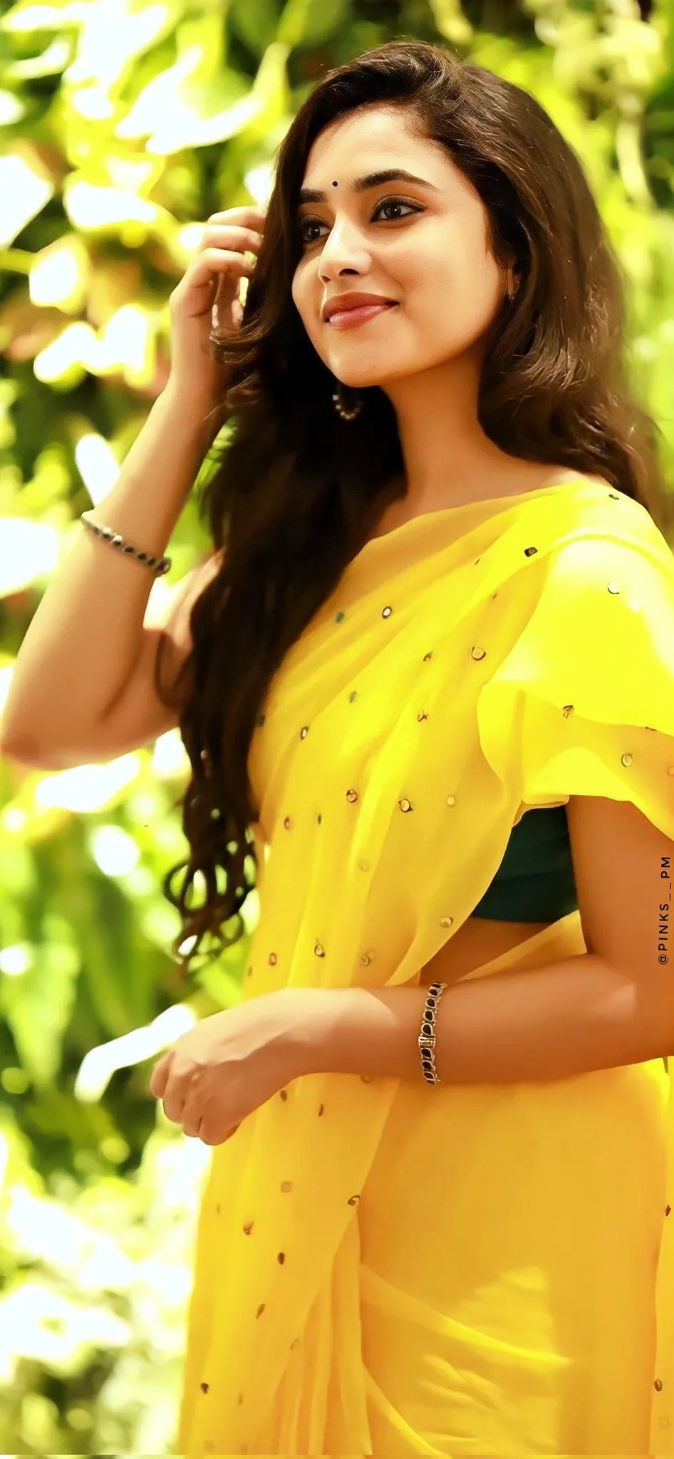 Priyanka Mohan in Vibrant Yellow Saree Outdoor Photos