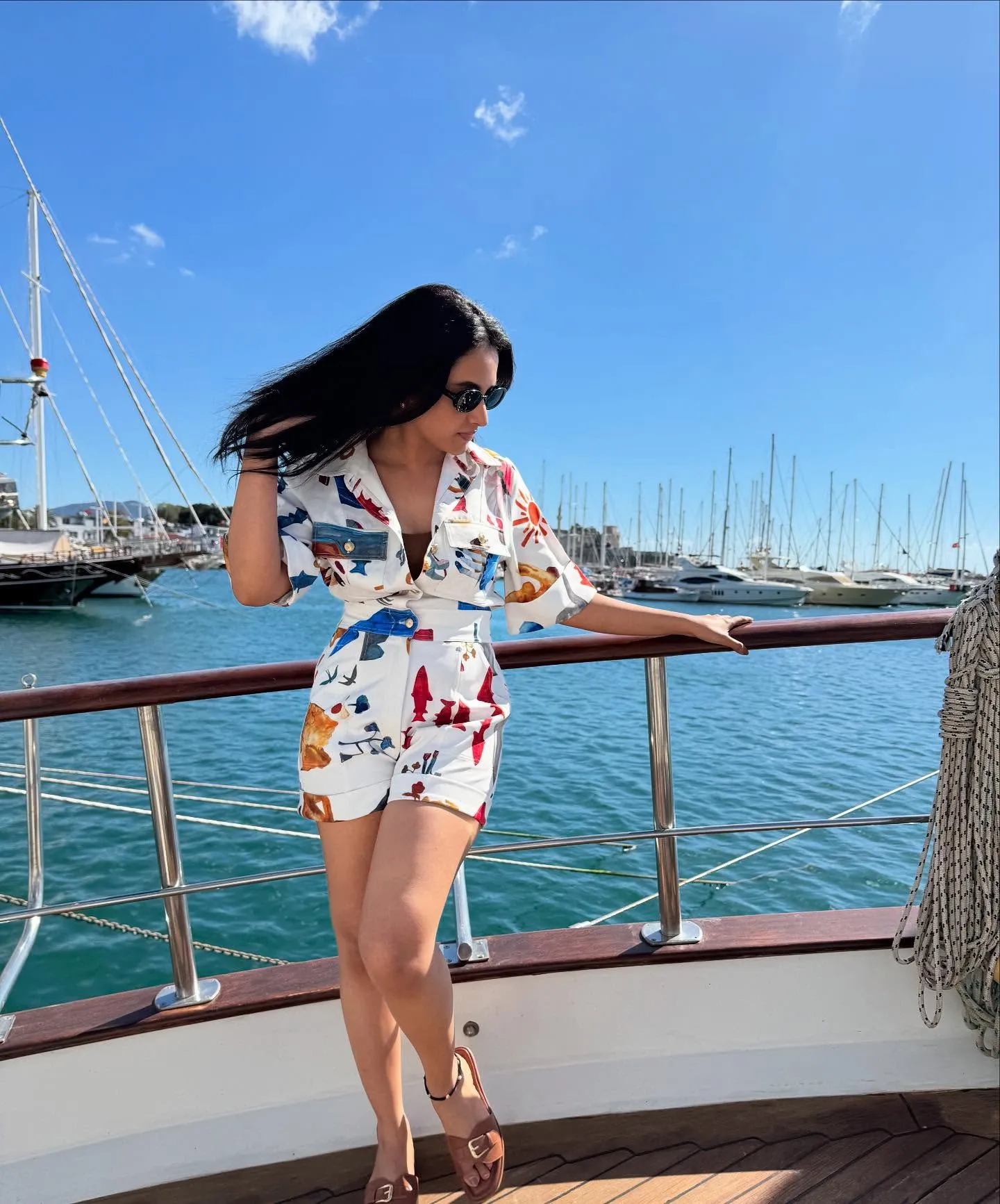 Priyanka Mohan with a Boat Background Wearing a White Outfit