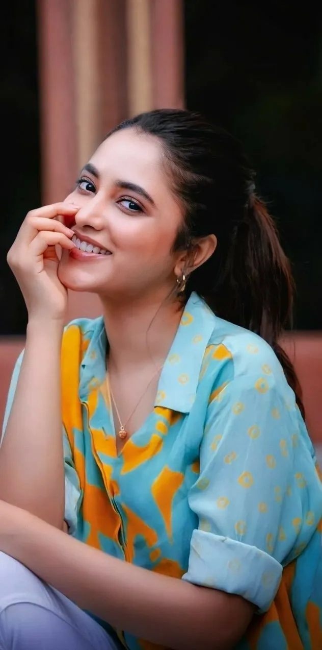 Stunning Priyanka Mohan in Light Blue Casual Sitting Pose