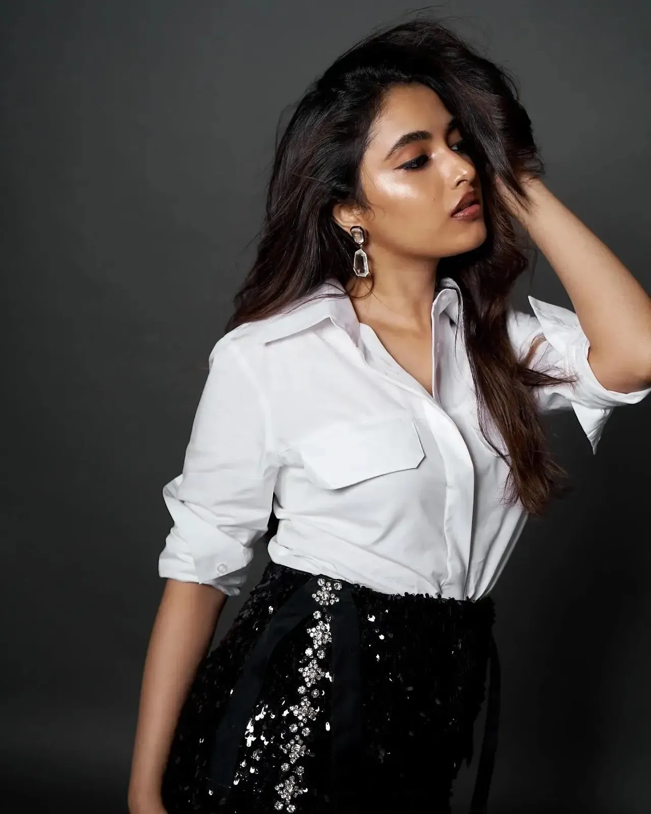 Stylish Priyanka Arul Mohan in White Shirt and Black Skirt
