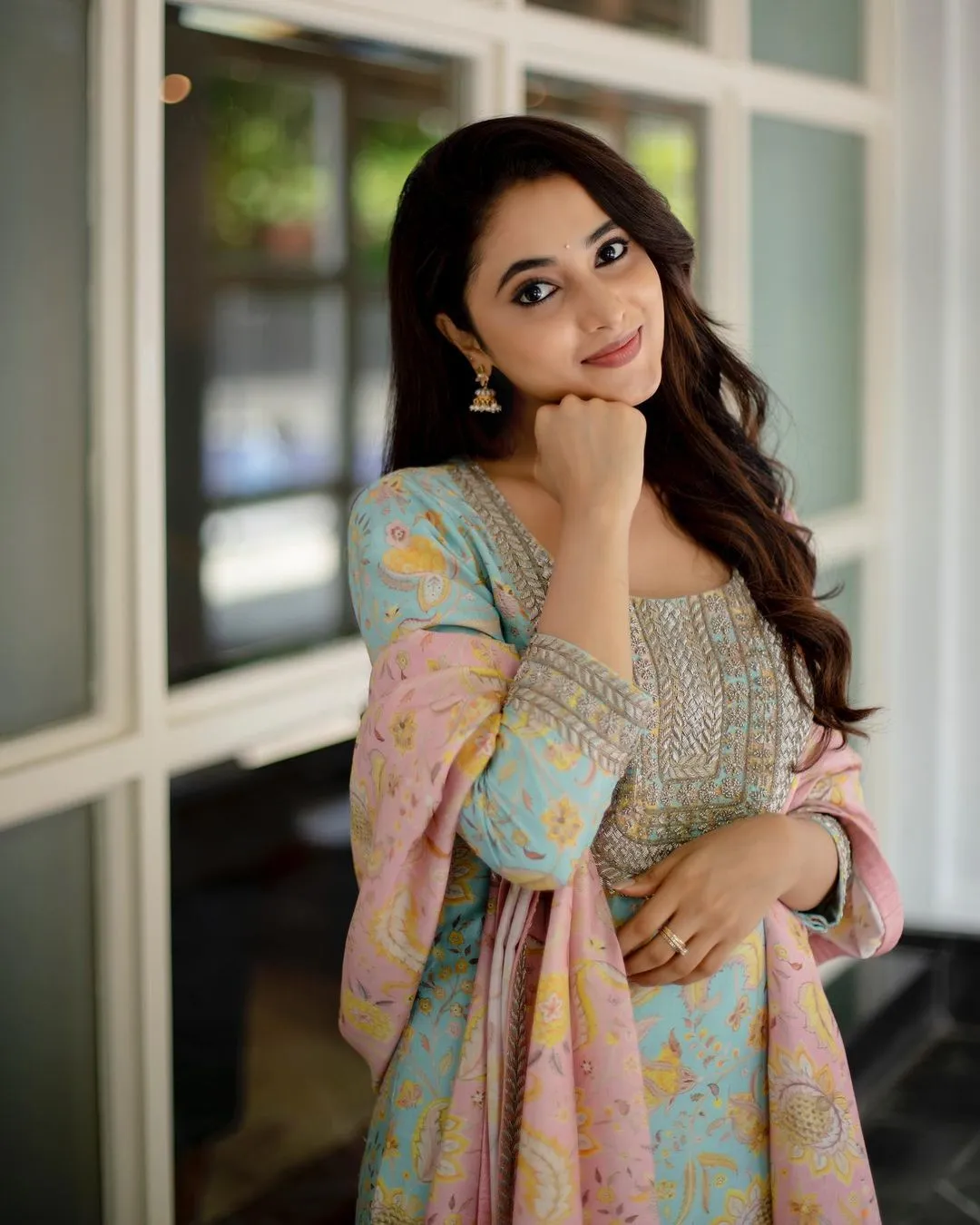 Thoughtful Priyanka Arul Mohan in pastel embroidered dress