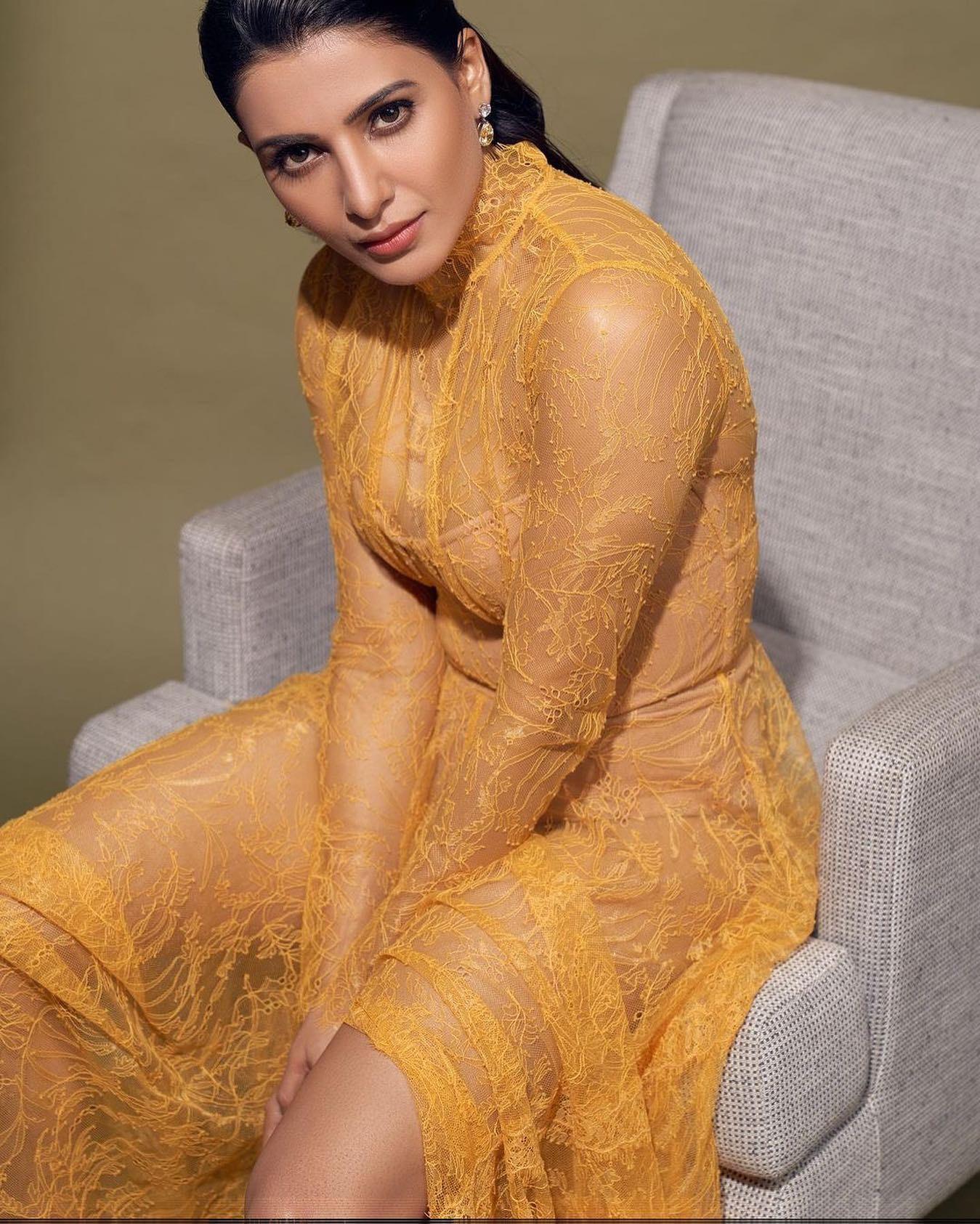 Samantha Beauty in Yellow Dress Hd Wallpaper