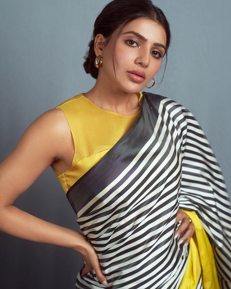Samantha Cute in Yellow Saree Hd Wallpaper