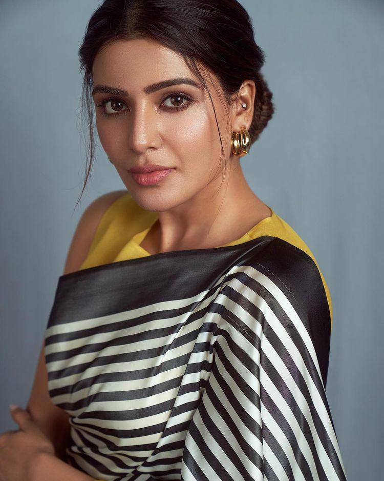Samantha Cute Reaction in Yellow Saree Hd Wallpaper