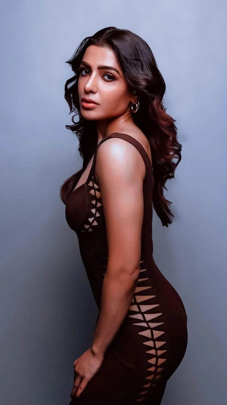 Actress Samantha Cute in a bold brown cut-out dress Hd