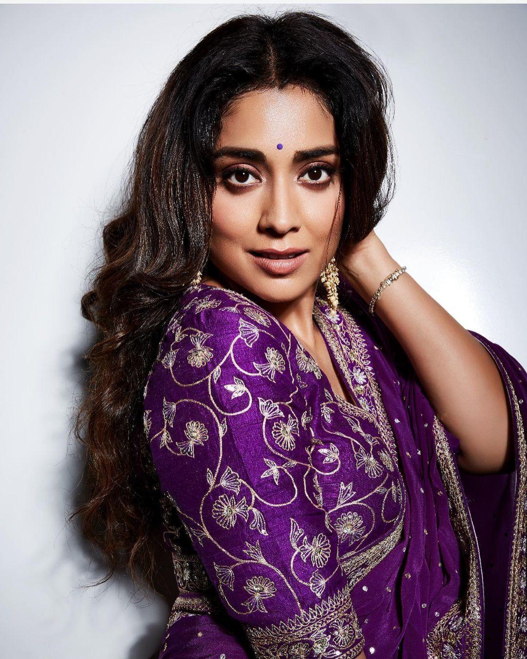 Shriya Saran Purple Dress Glamour Shot Hd
