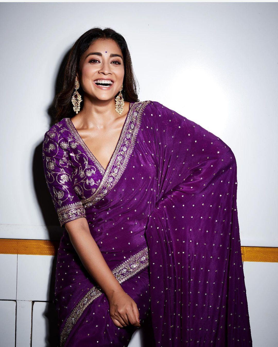 Shriya Saran Purple Dress Glamour Shot