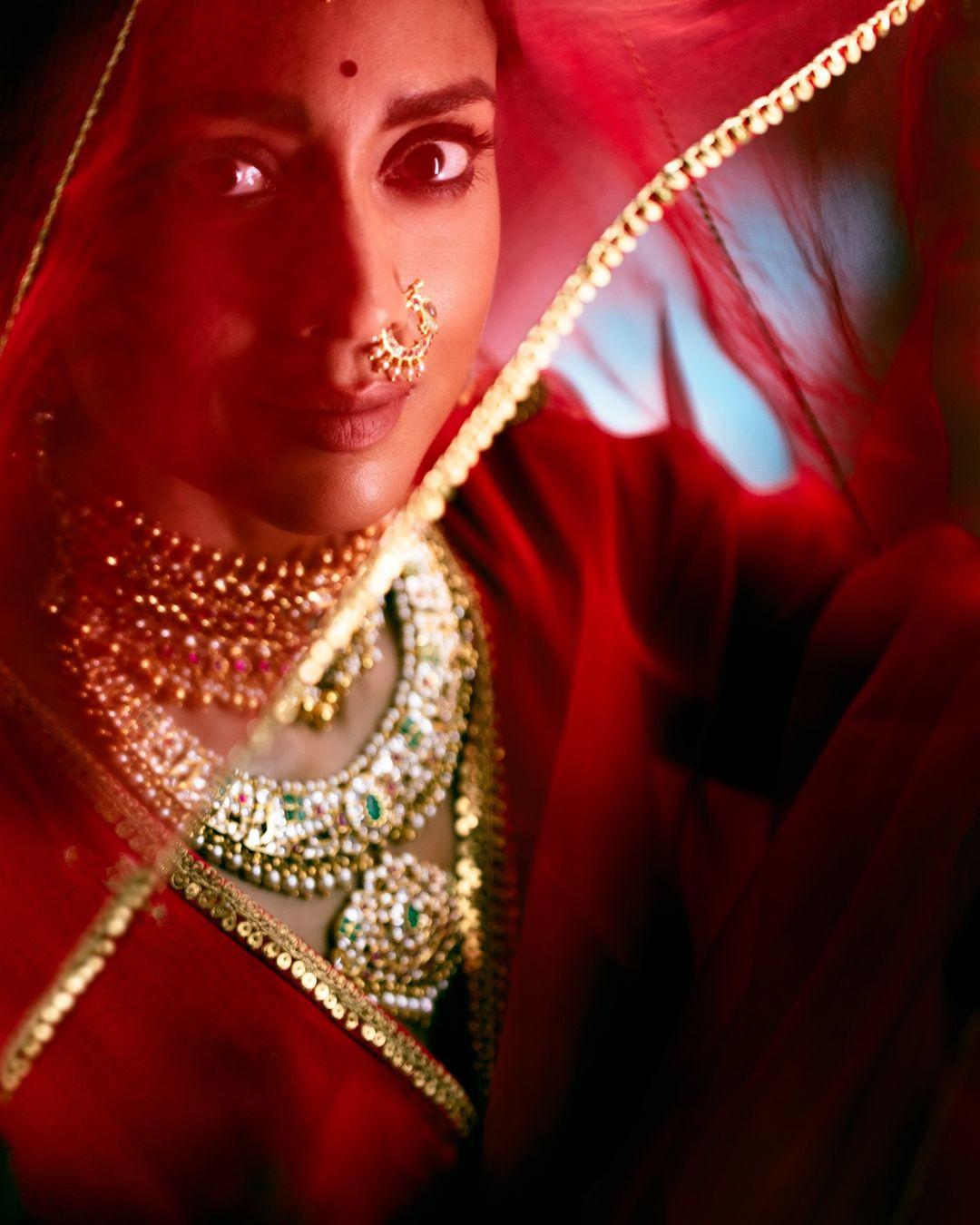 Shriya saran Red Traditional Outfit Photoshoot