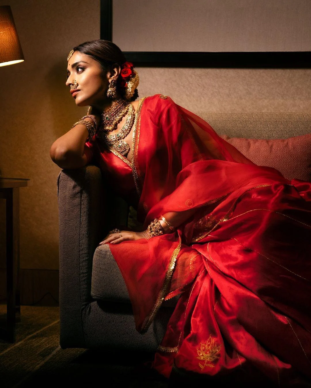 Actress Shreya saran Red Traditional Outfit Wallpaper