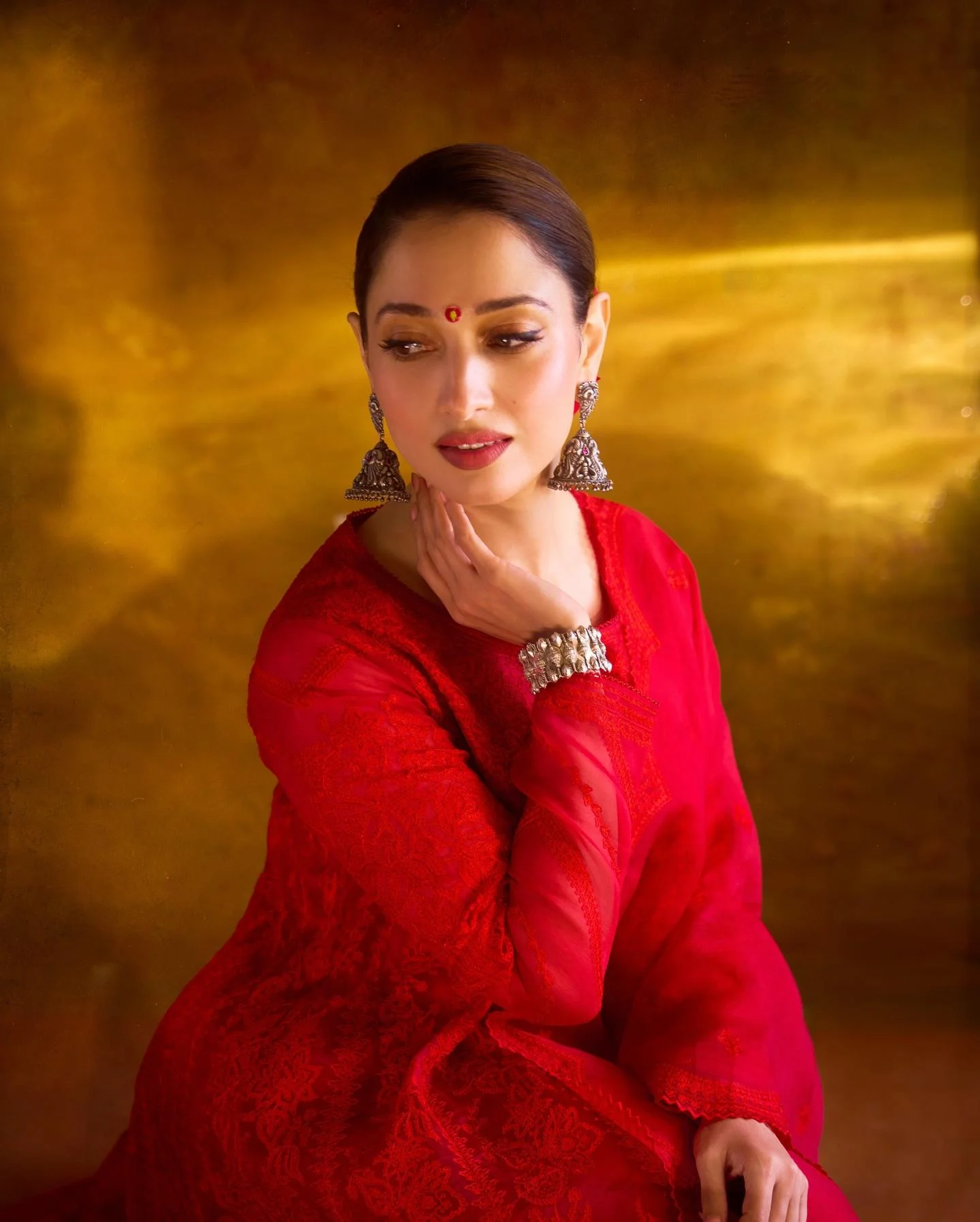 Tamanna Bhatia in Elegant Red Traditional Look