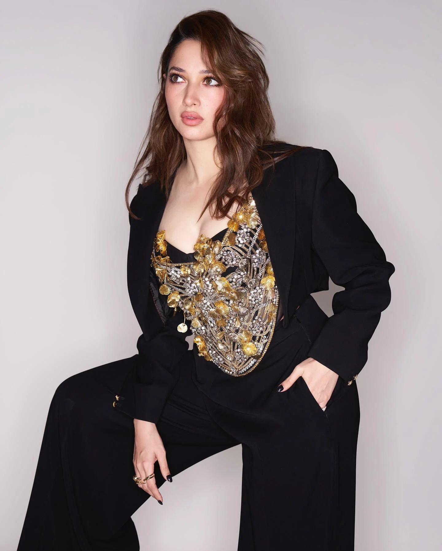 Tamanna in Elegant Black and Gold Look Hd Image