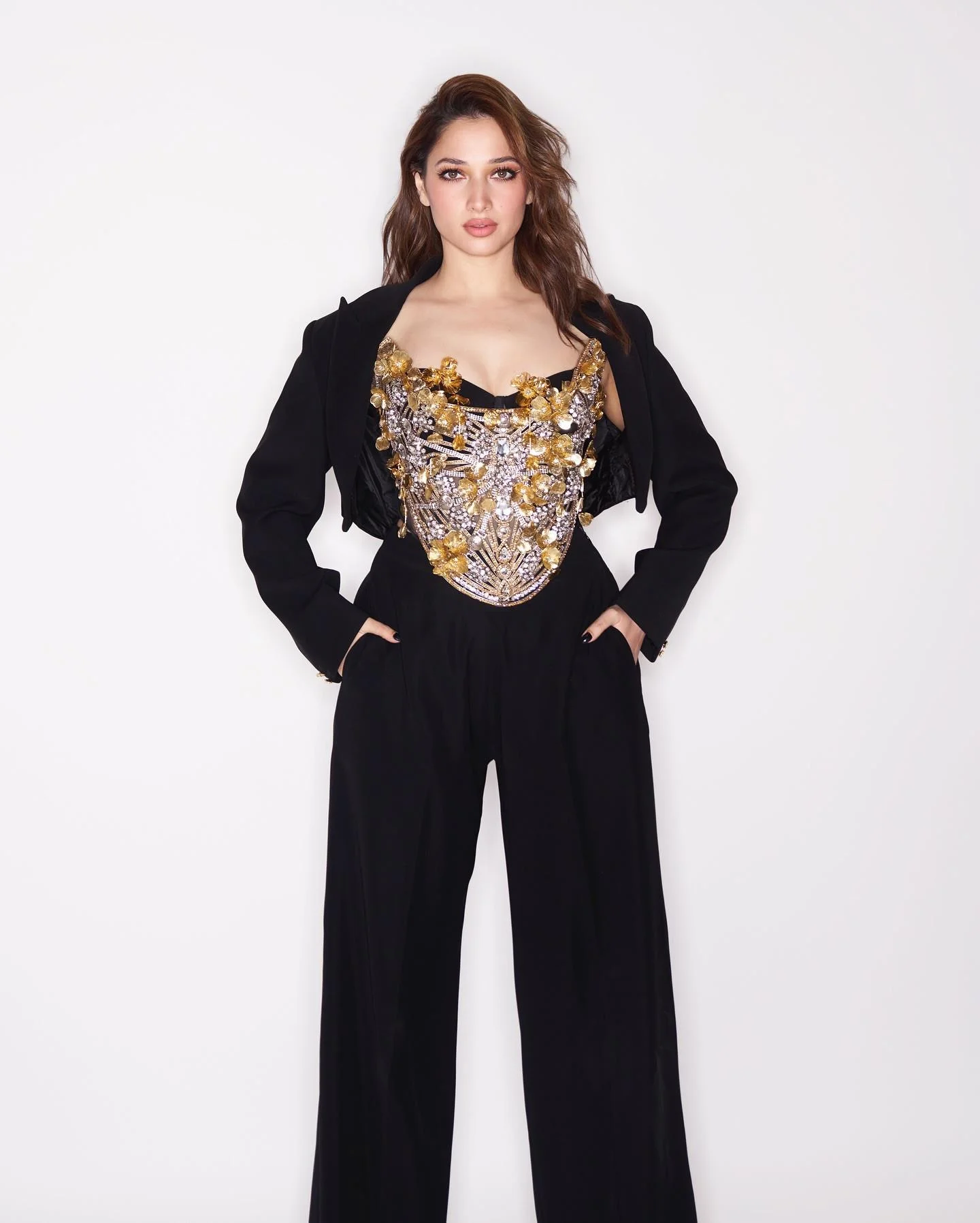 Tamanna in Elegant Black and Gold Look Hd Wallpaper