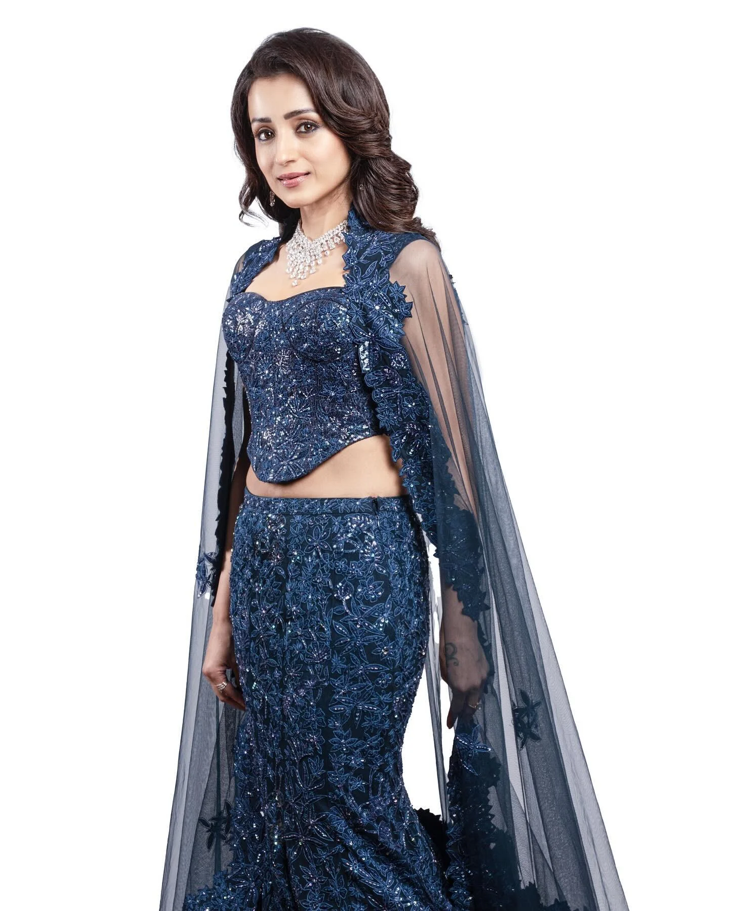 Actress Trisha Krishnan in Elegant Blue Designer Gown