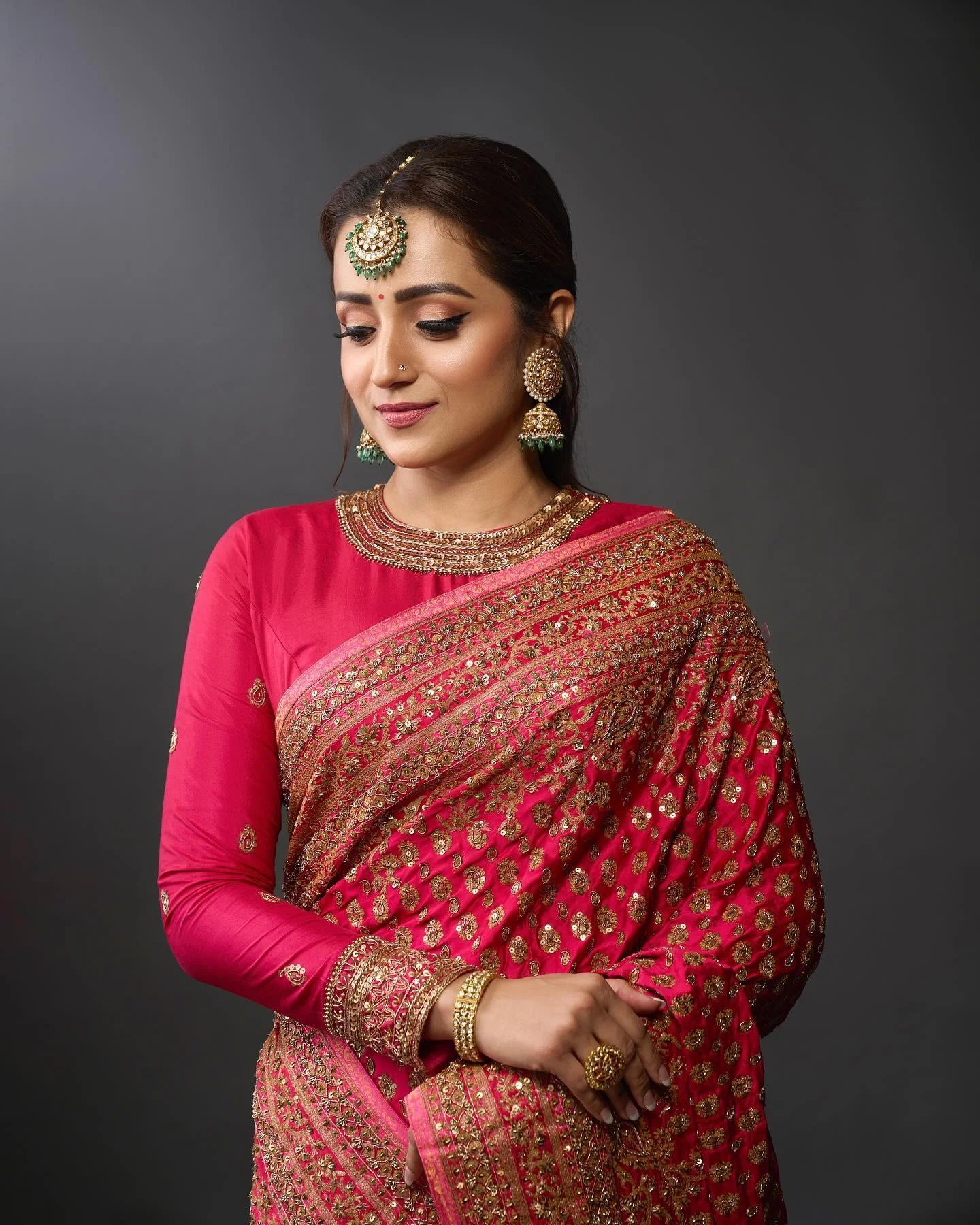 Actress Trisha Krishnan in Traditional Pink Saree