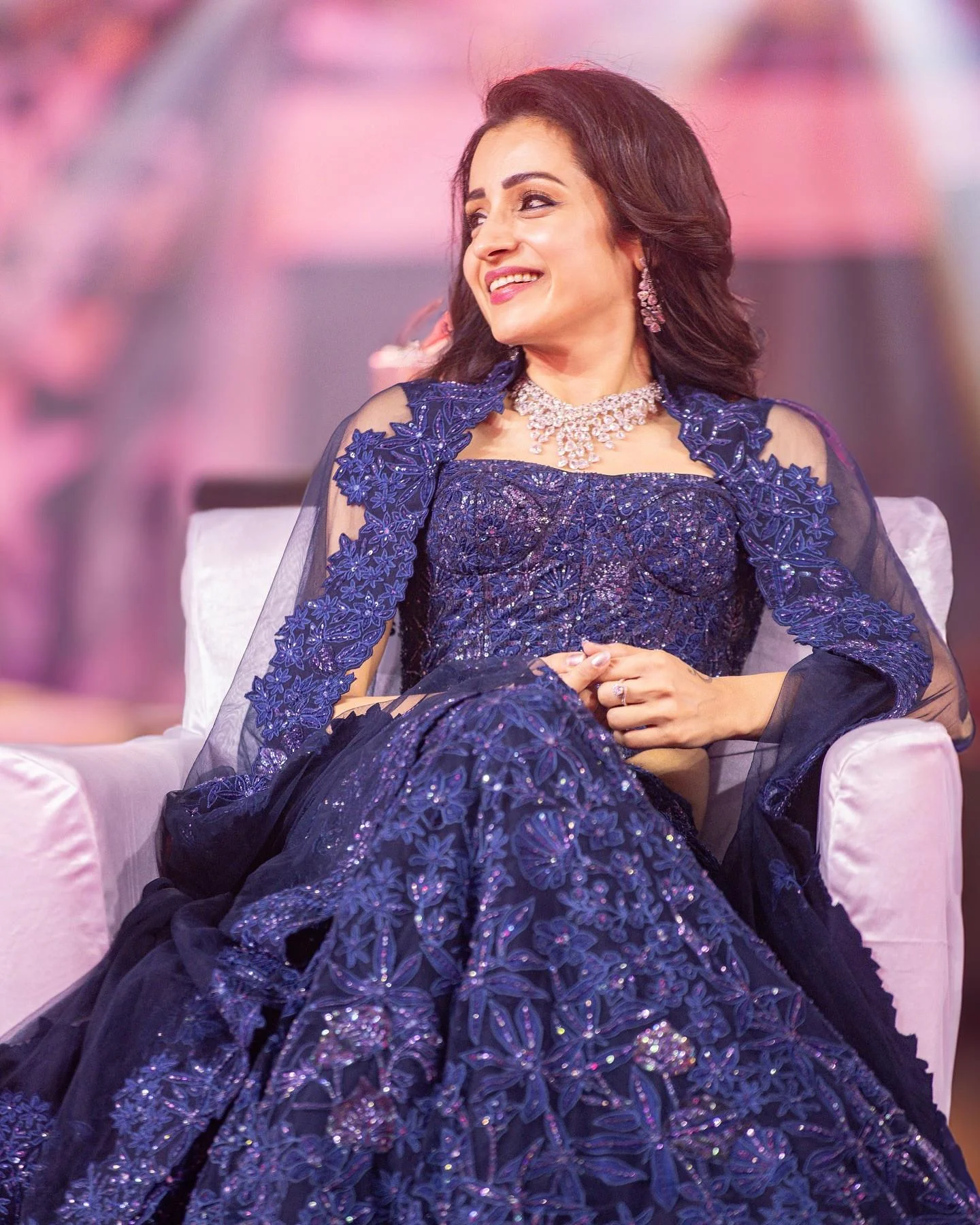 Trisha Krishnan Cute Smile in Elegant Blue Designer Gown