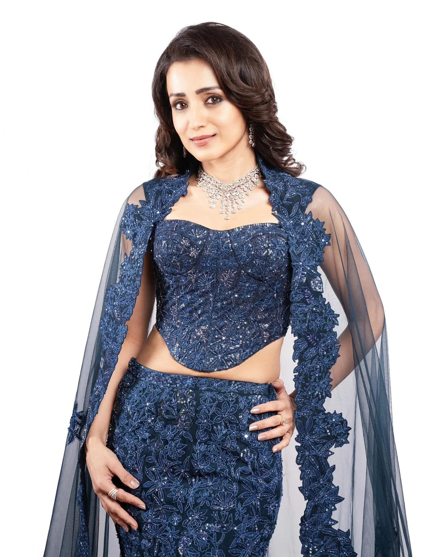 Trisha Krishnan in Elegant Blue Designer Gown HD Wallpaper