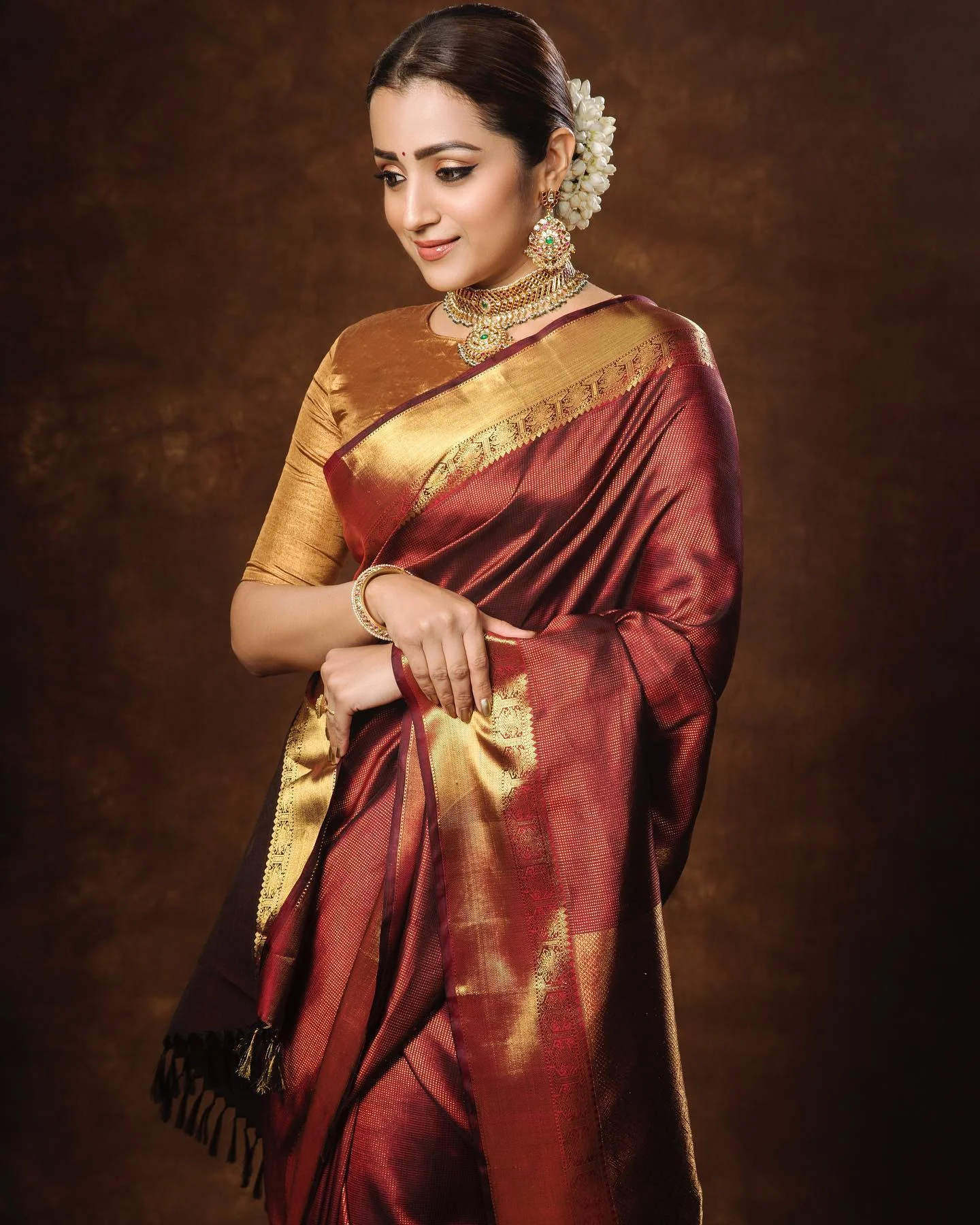 Trisha Krishnan in Traditional Silk Saree Hd Wallpaper